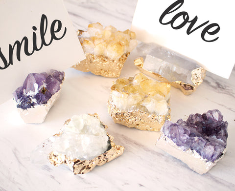 Cluster Place Cards Holders - Amethyst, Crystal or Citrine - Gold or Silver Plated - Escort Card - Placement
