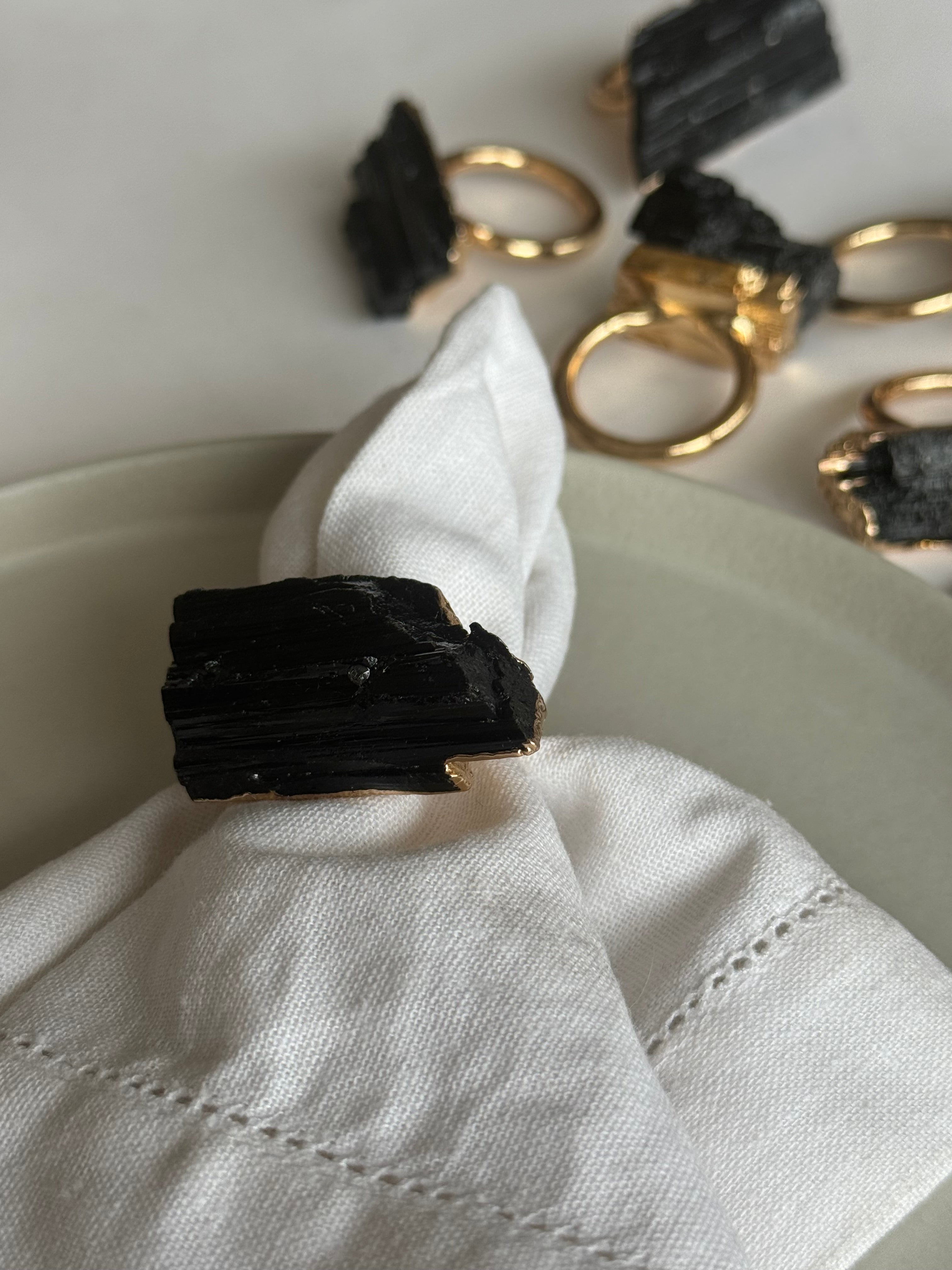 Napkin Ring in Brass with Black Tourmaline Accent