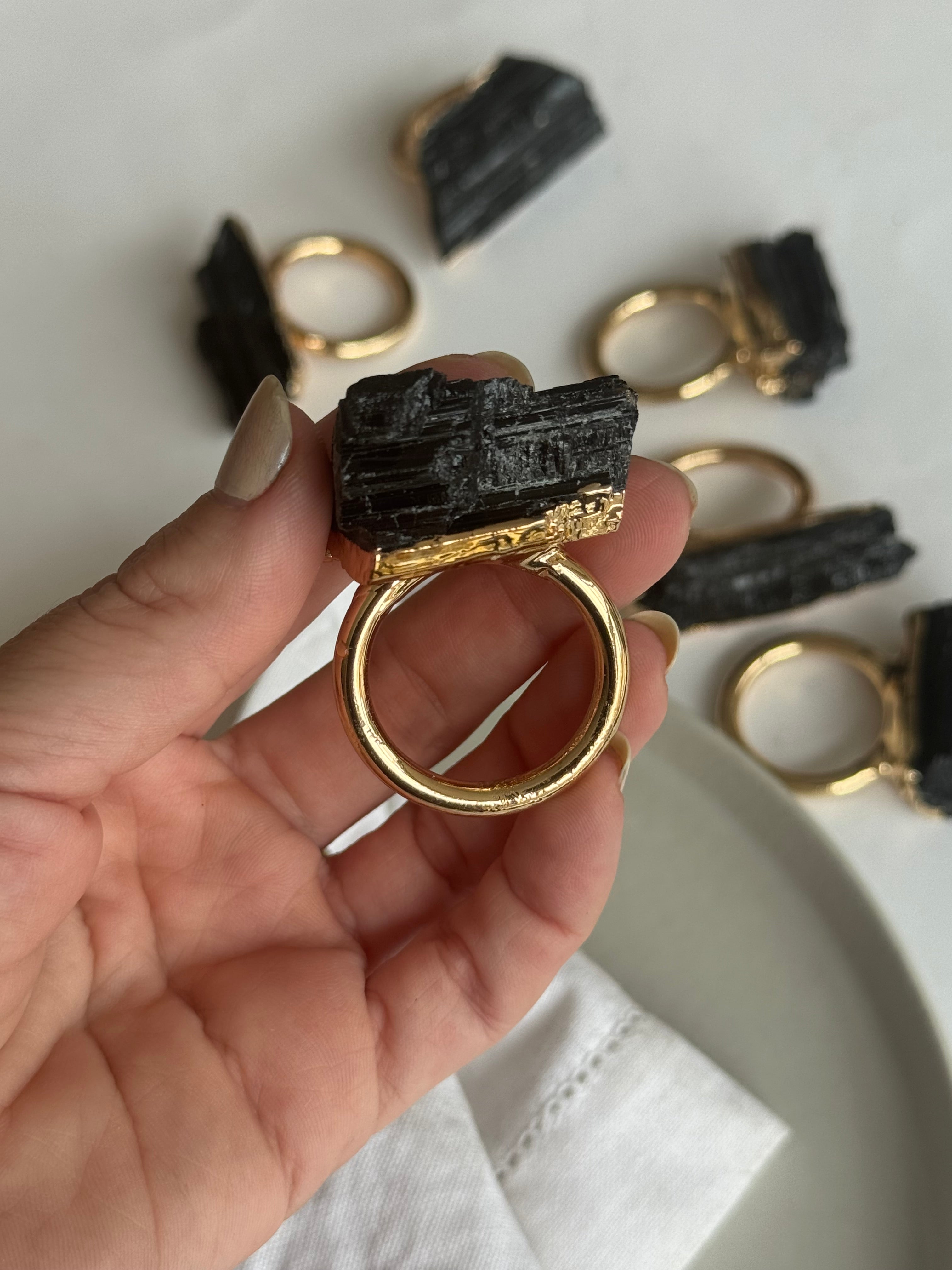 Napkin Ring in Brass with Black Tourmaline Accent
