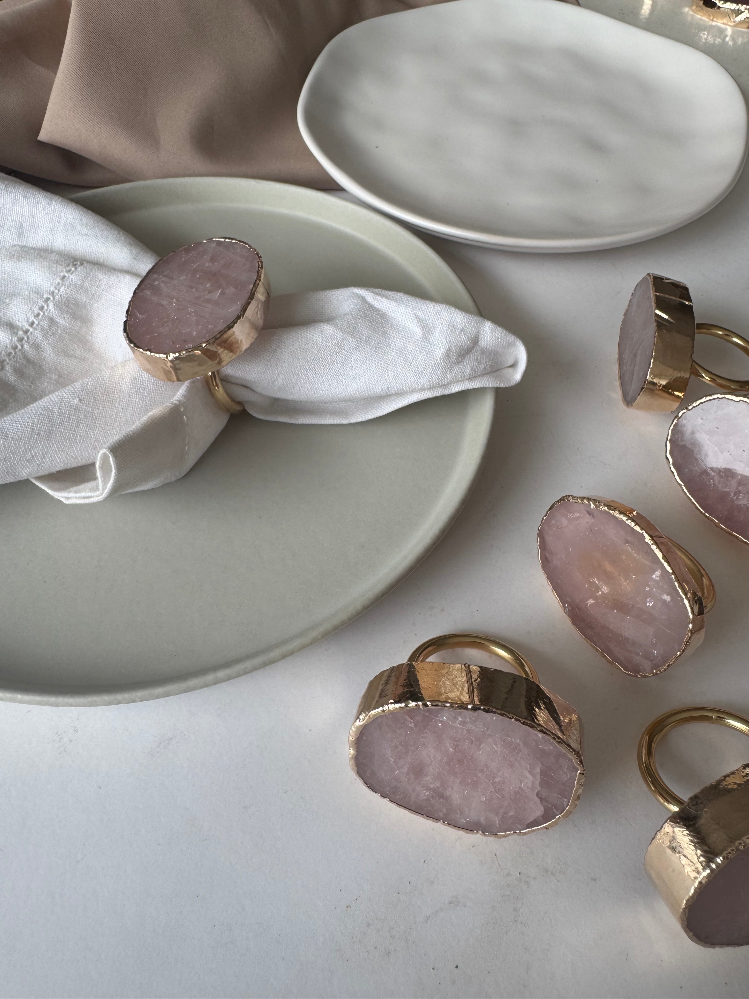 Napkin Ring in Brass with Rose Quartz Accent