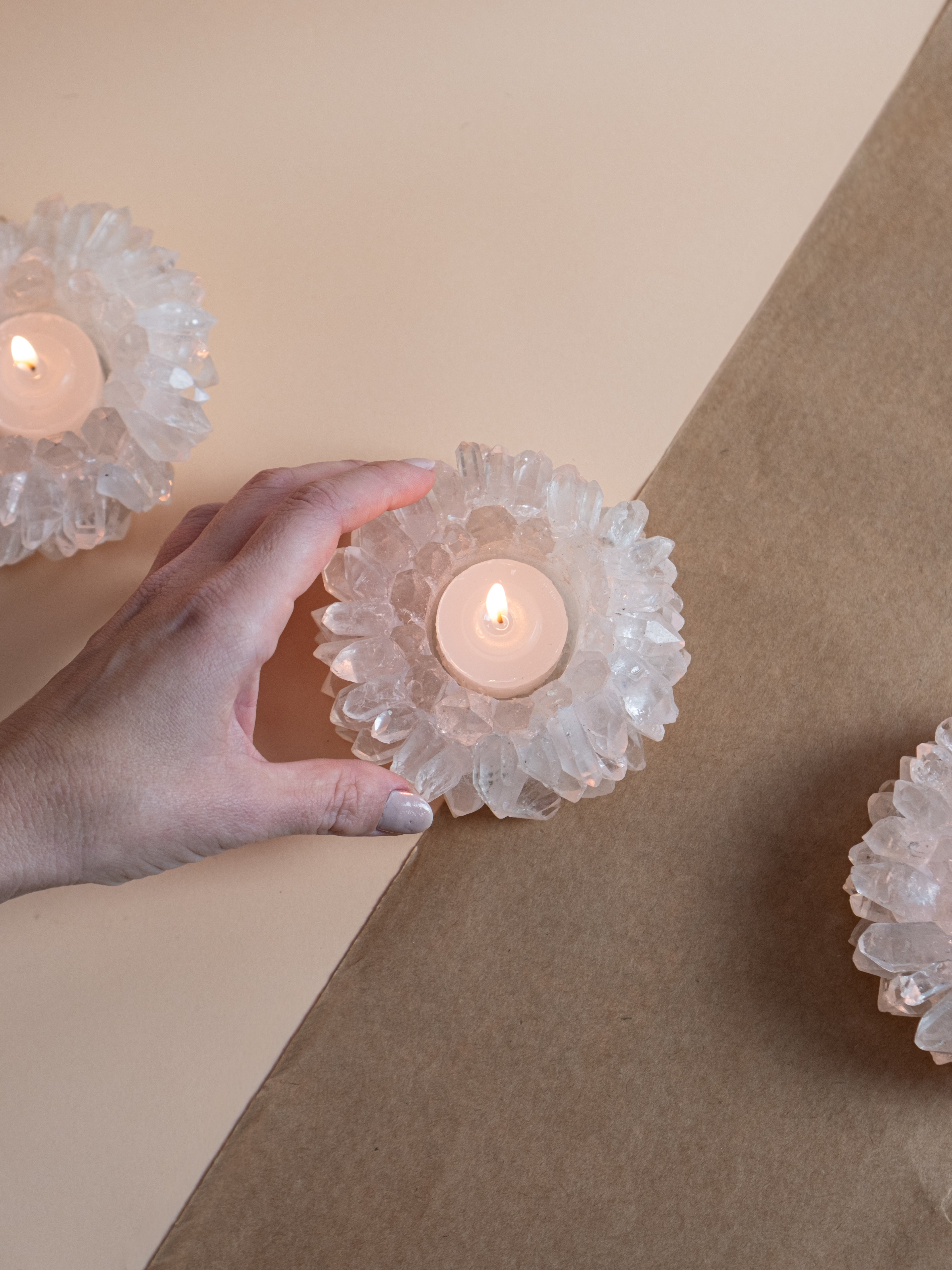 Clear Quartz Points Candle Holder