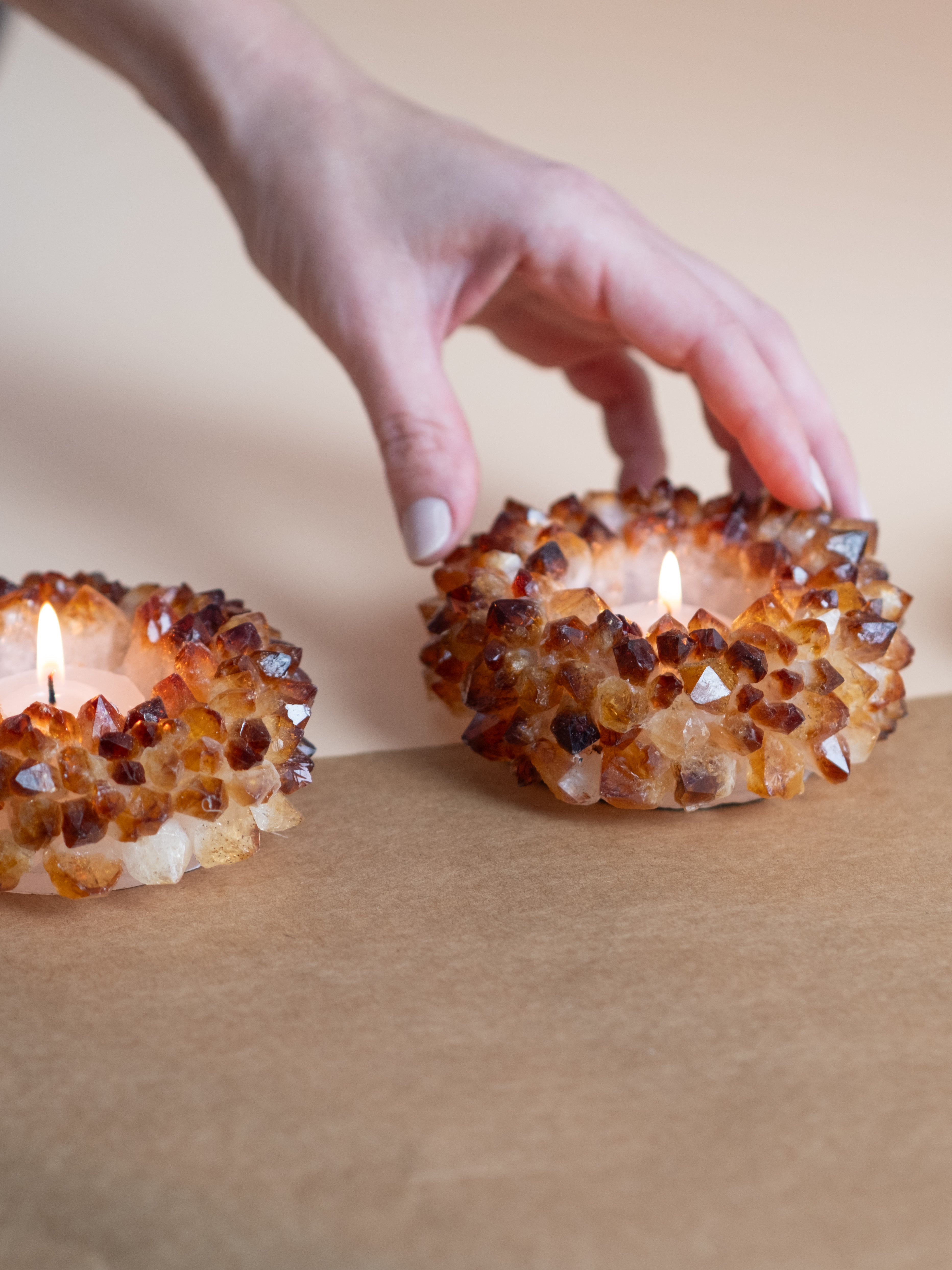Citrine Quartz Points Candle Holder