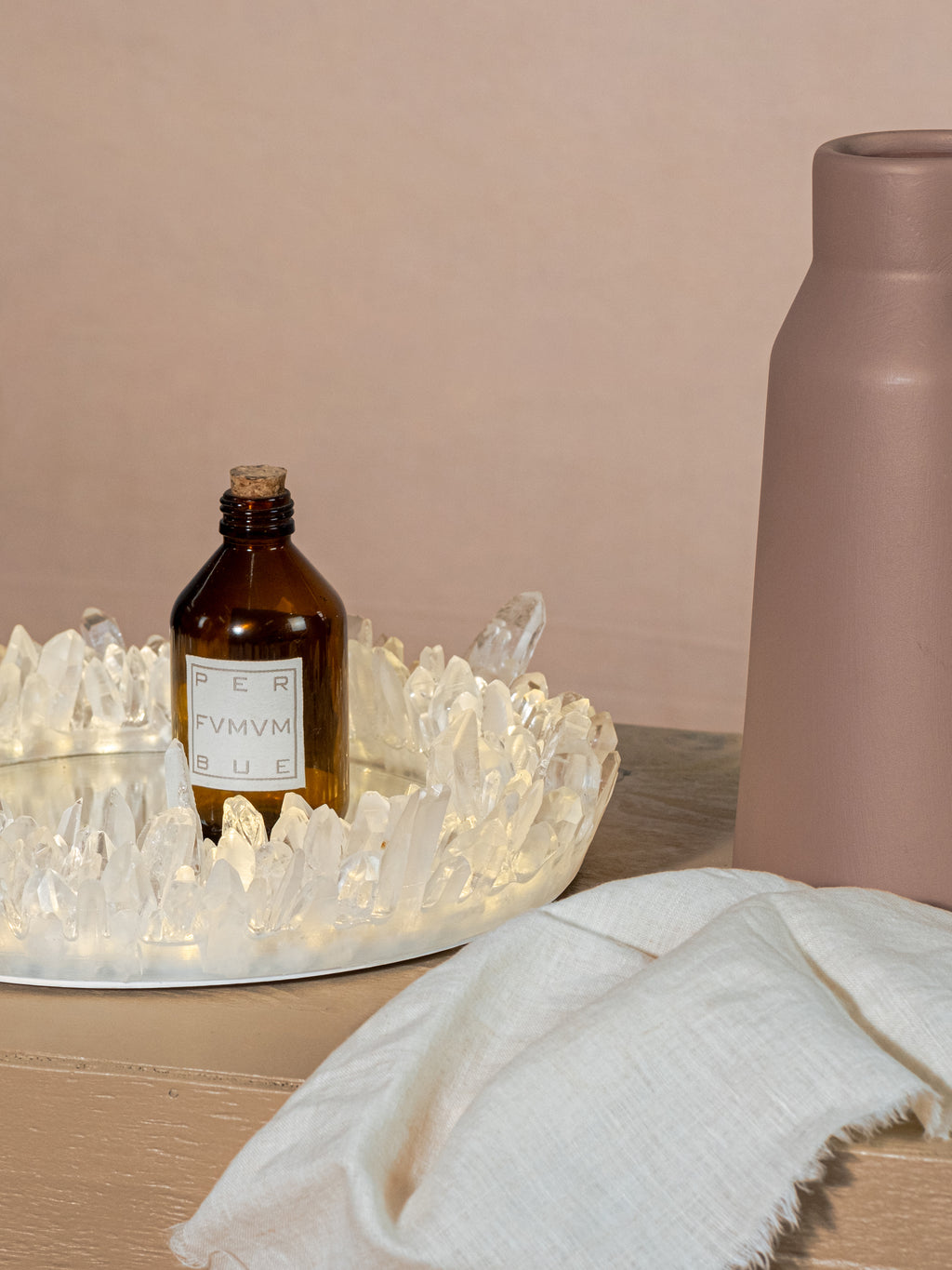 Lemurian Quartz Point Round LED Wall Mirror