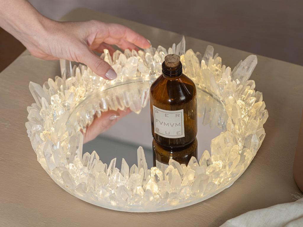Lemurian Quartz Point Round LED Wall Mirror