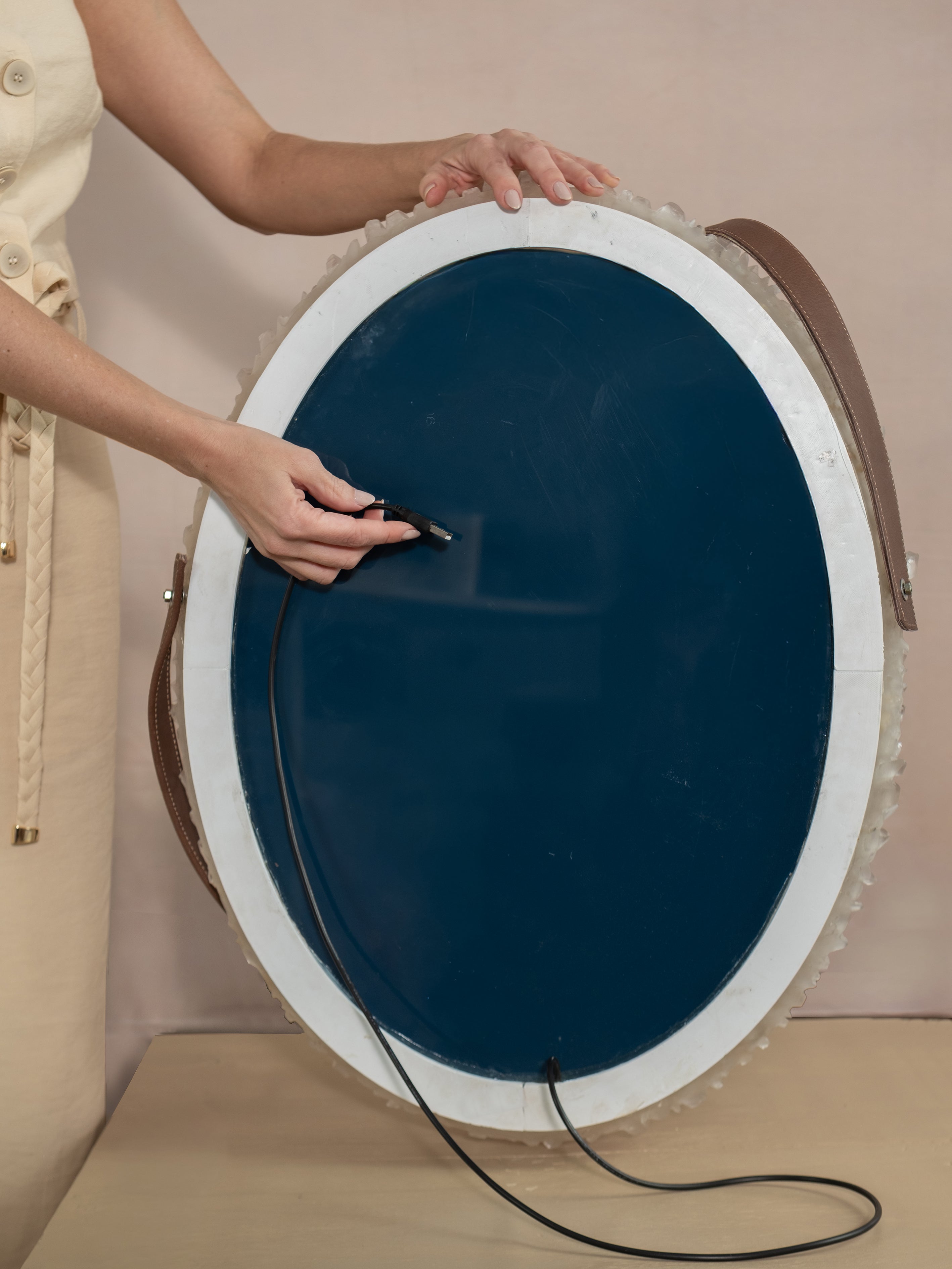 Large Lemurian Point LED Mirror w/ Leather Strap