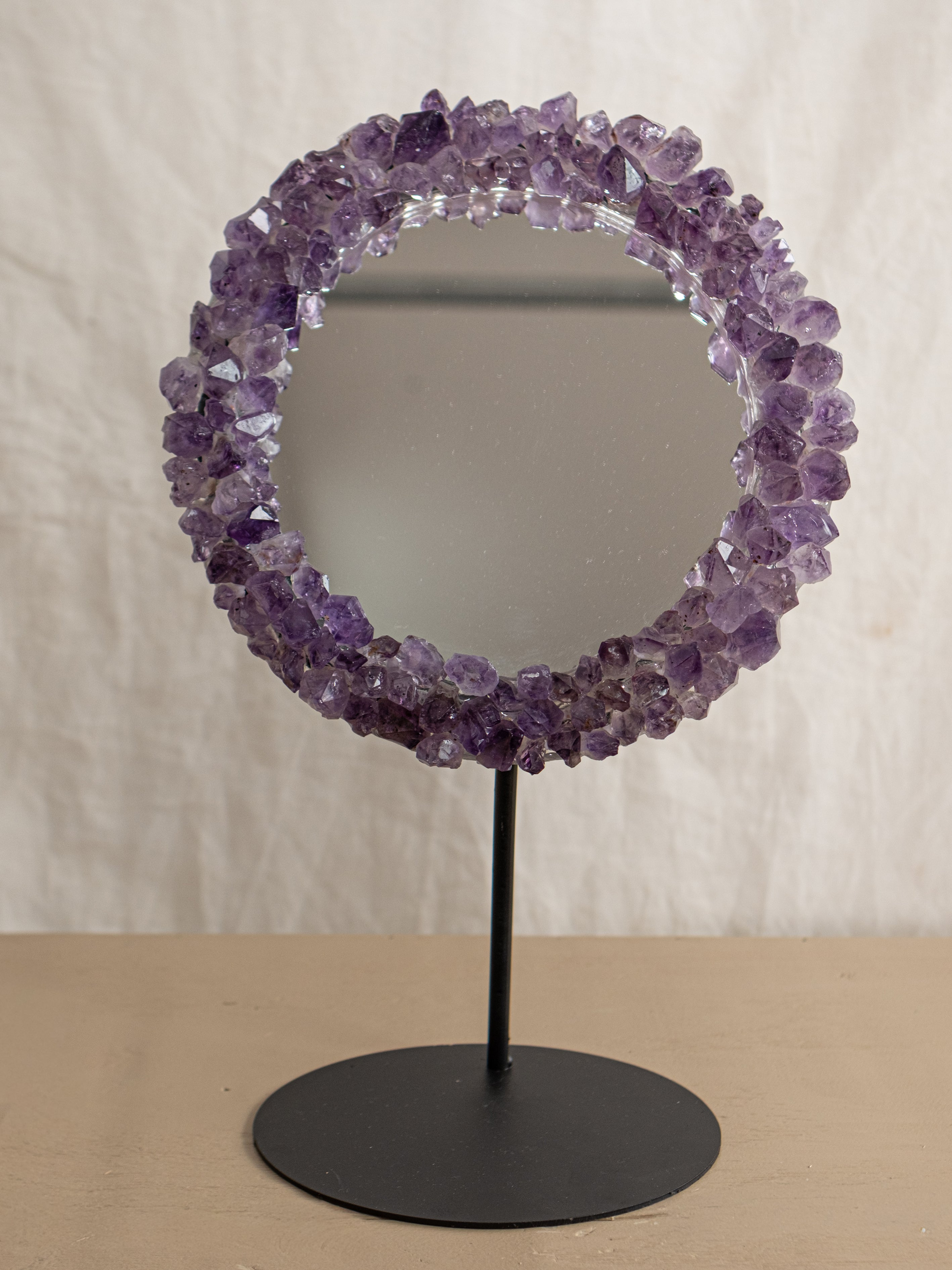 Amethyst Point Round LED Mirror on Stand