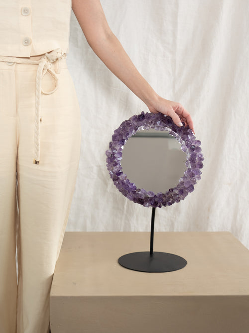 Amethyst Point Round LED Mirror on Stand