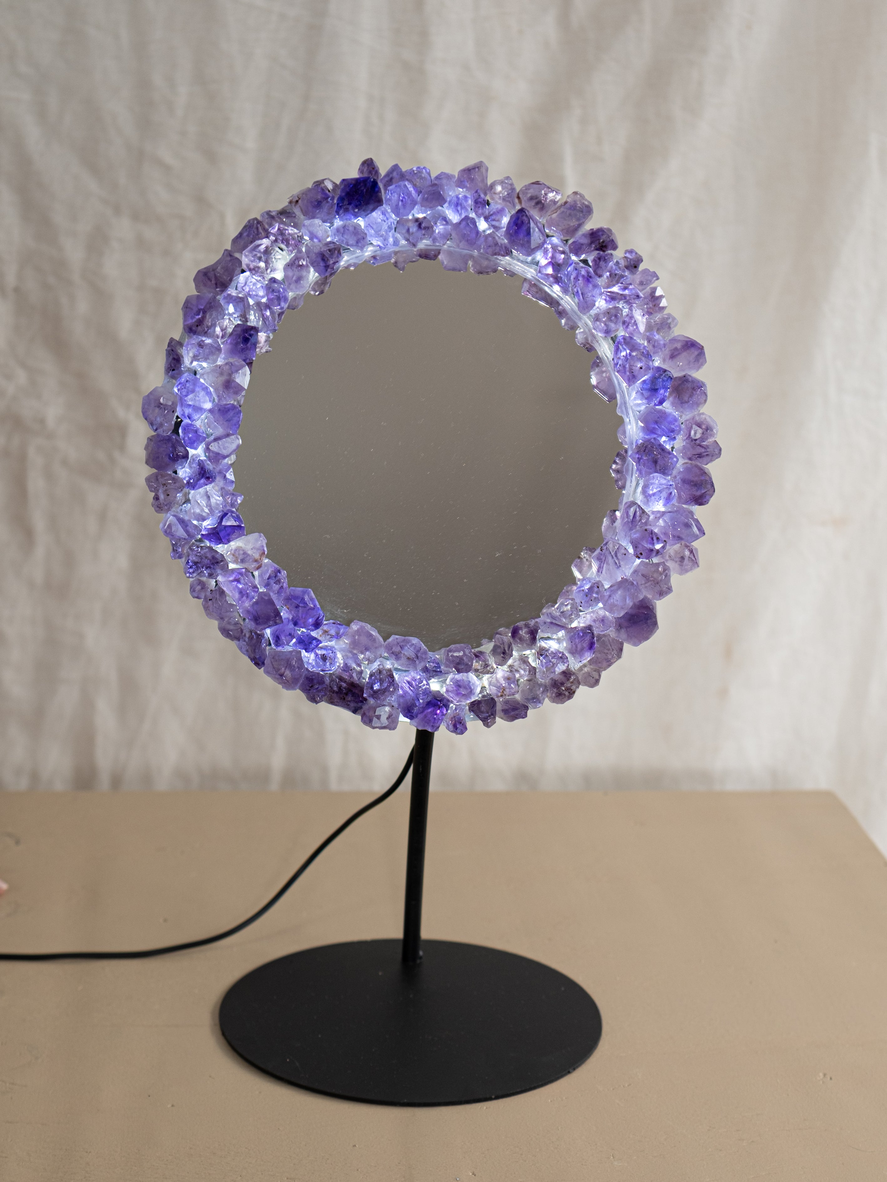 Amethyst Point Round LED Mirror on Stand