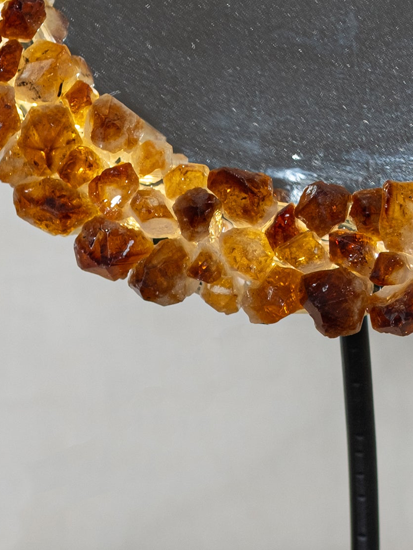 Citrine Points Round LED Mirror on Stand