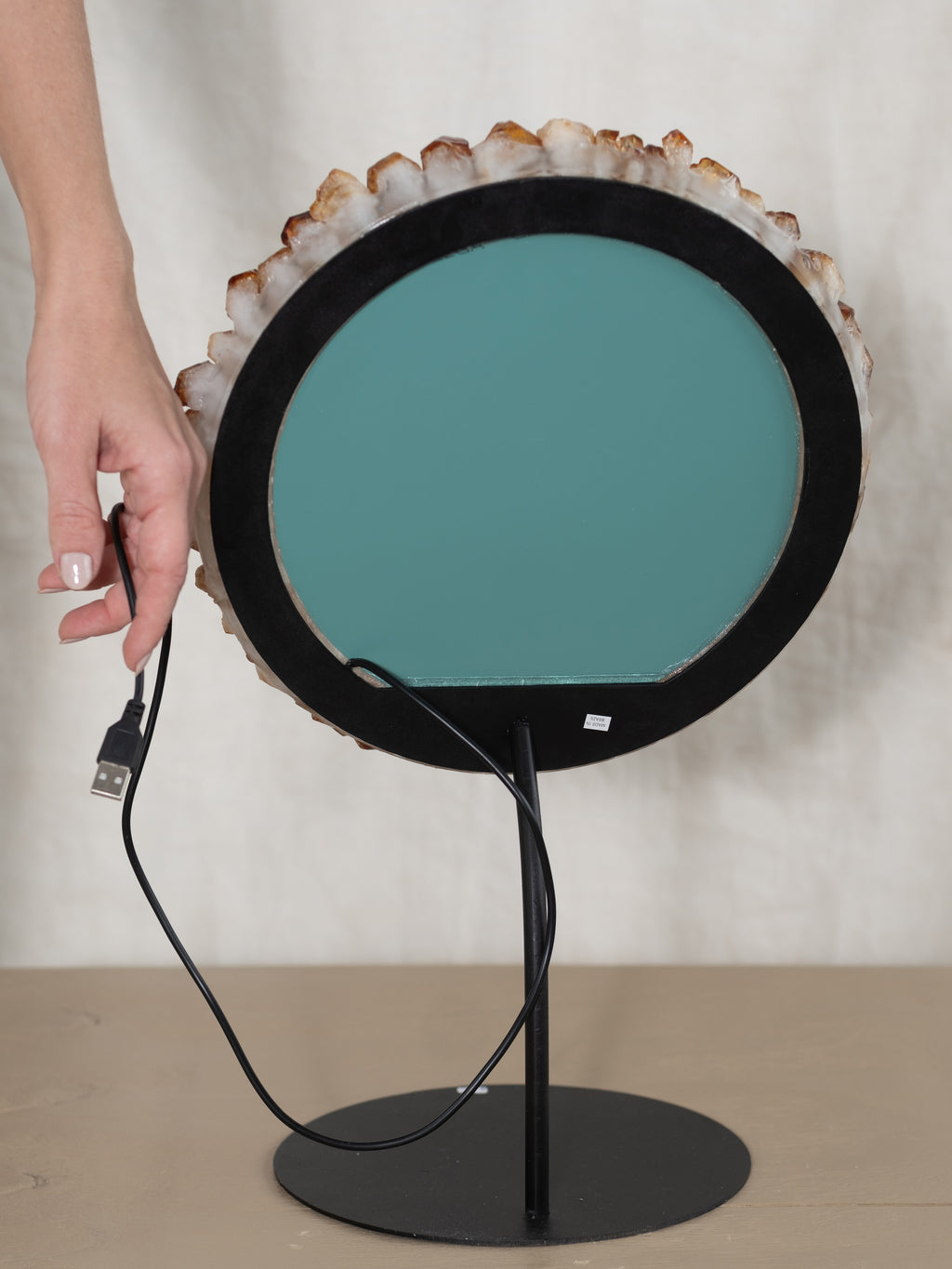 Citrine Points Round LED Mirror on Stand