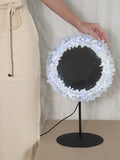 Lemurian Quartz Point Round LED Mirror on Stand
