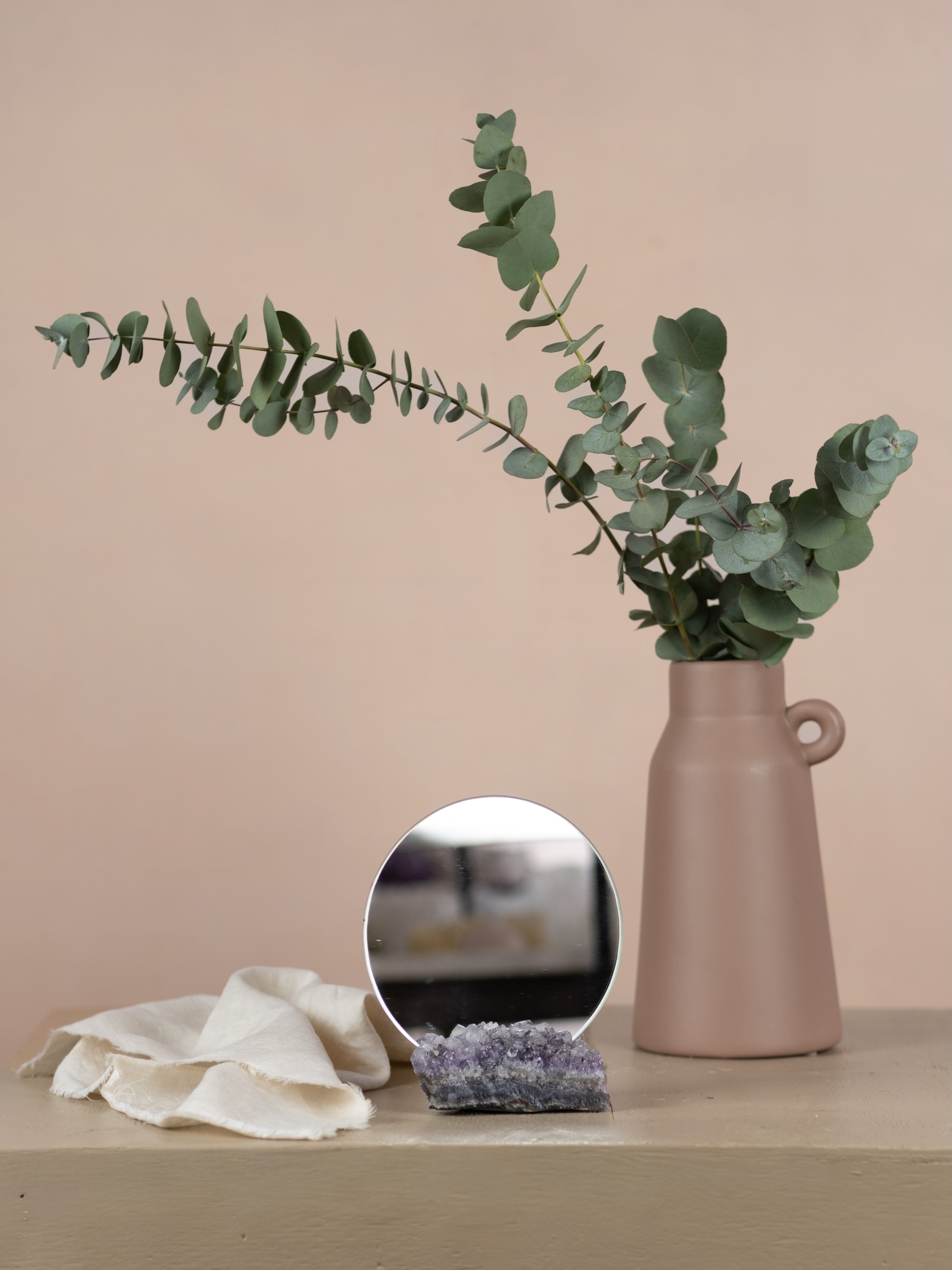 Round Mirror with Amethyst Holder