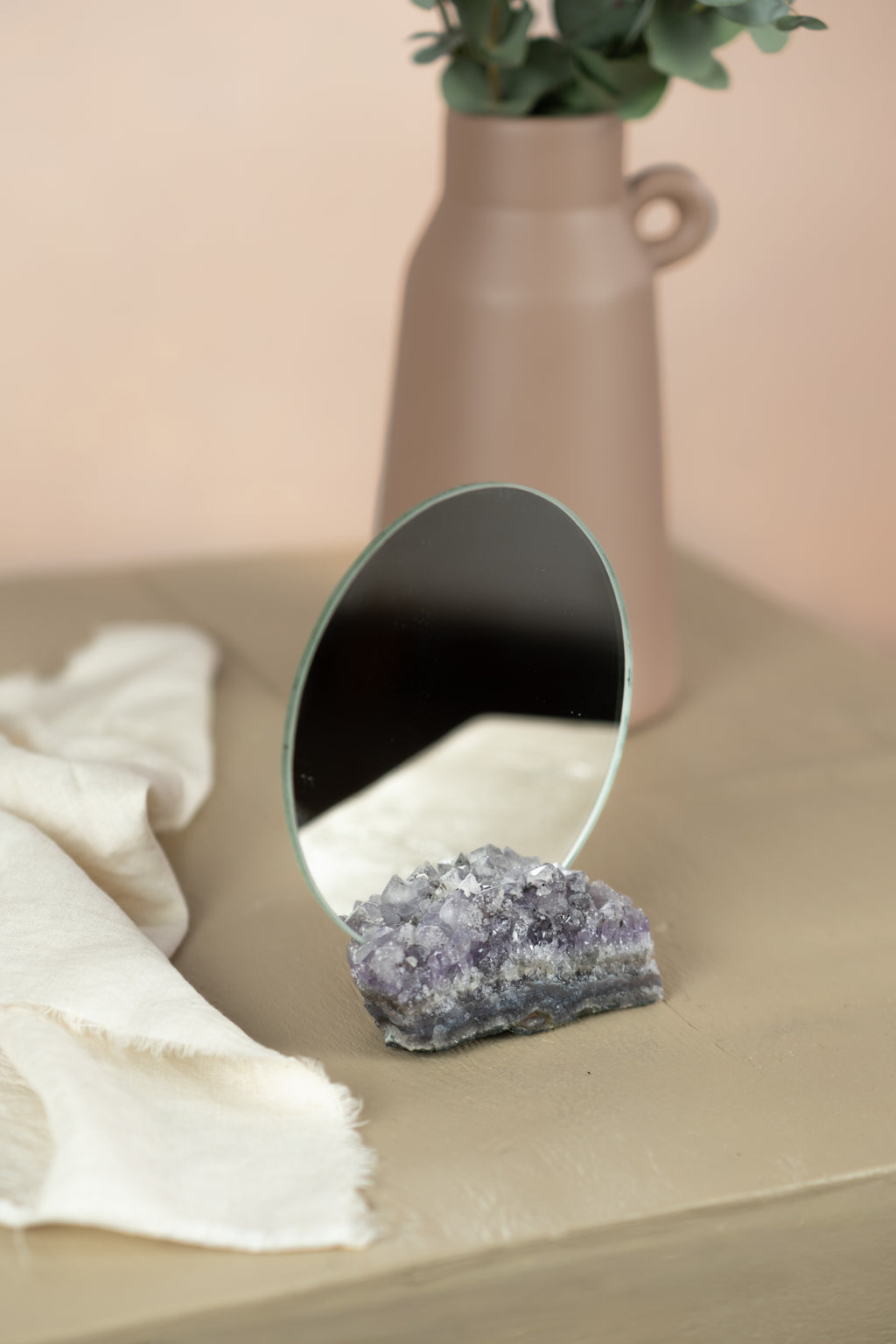 Round Mirror with Amethyst Holder