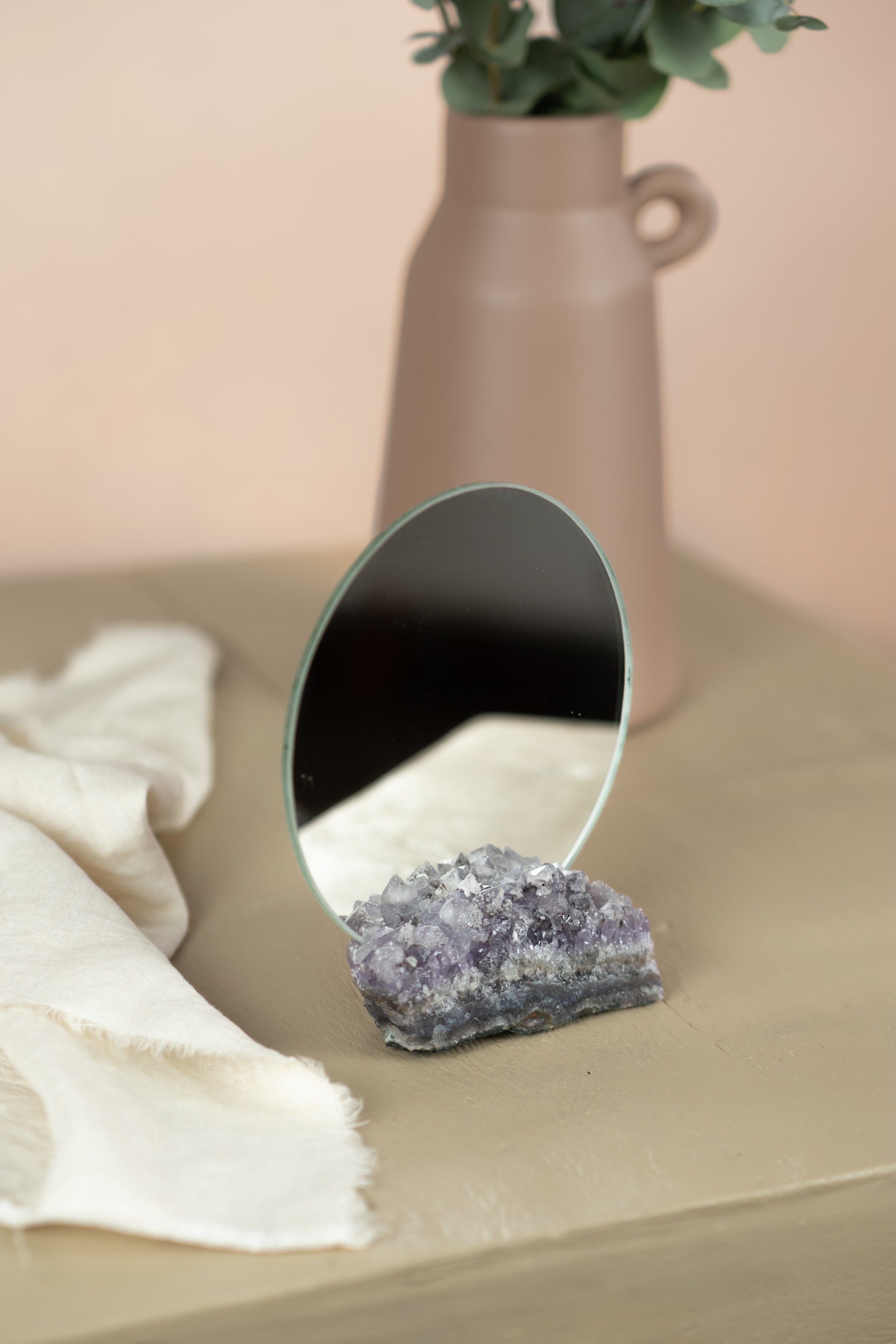 Round Mirror with Amethyst Holder