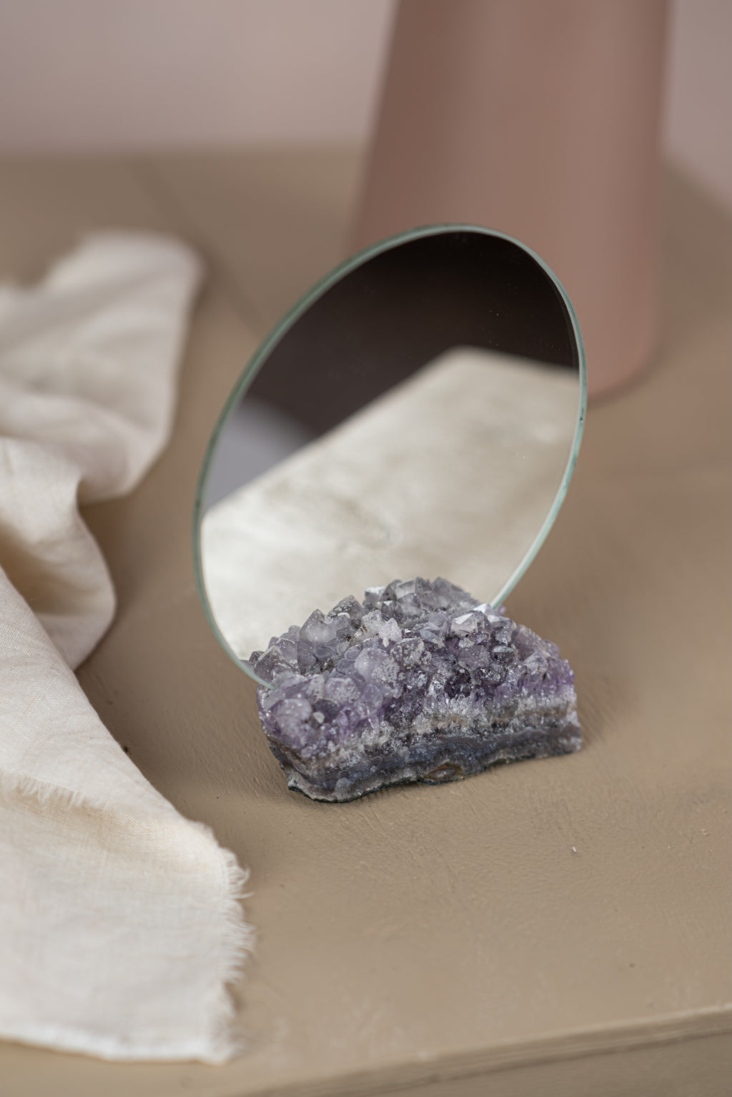 Round Mirror with Amethyst Holder
