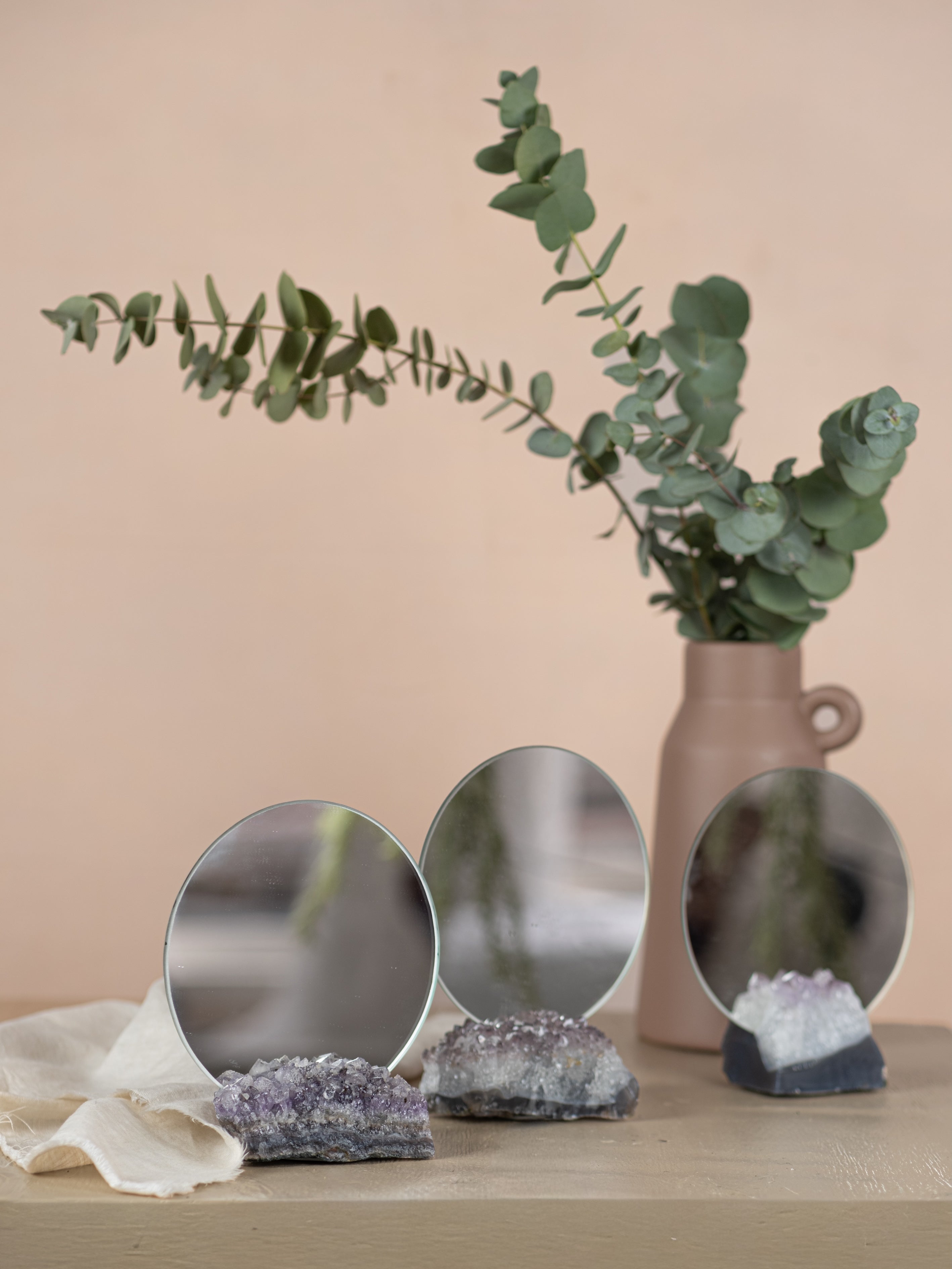 Round Mirror with Amethyst Holder