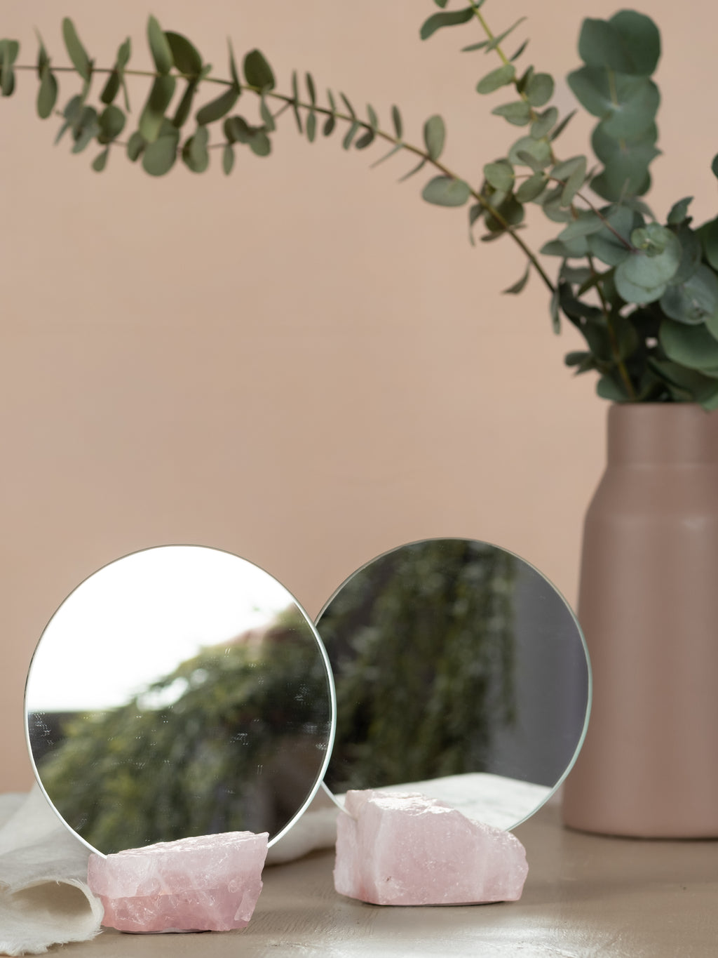Round Mirror with Rose Quartz Holder