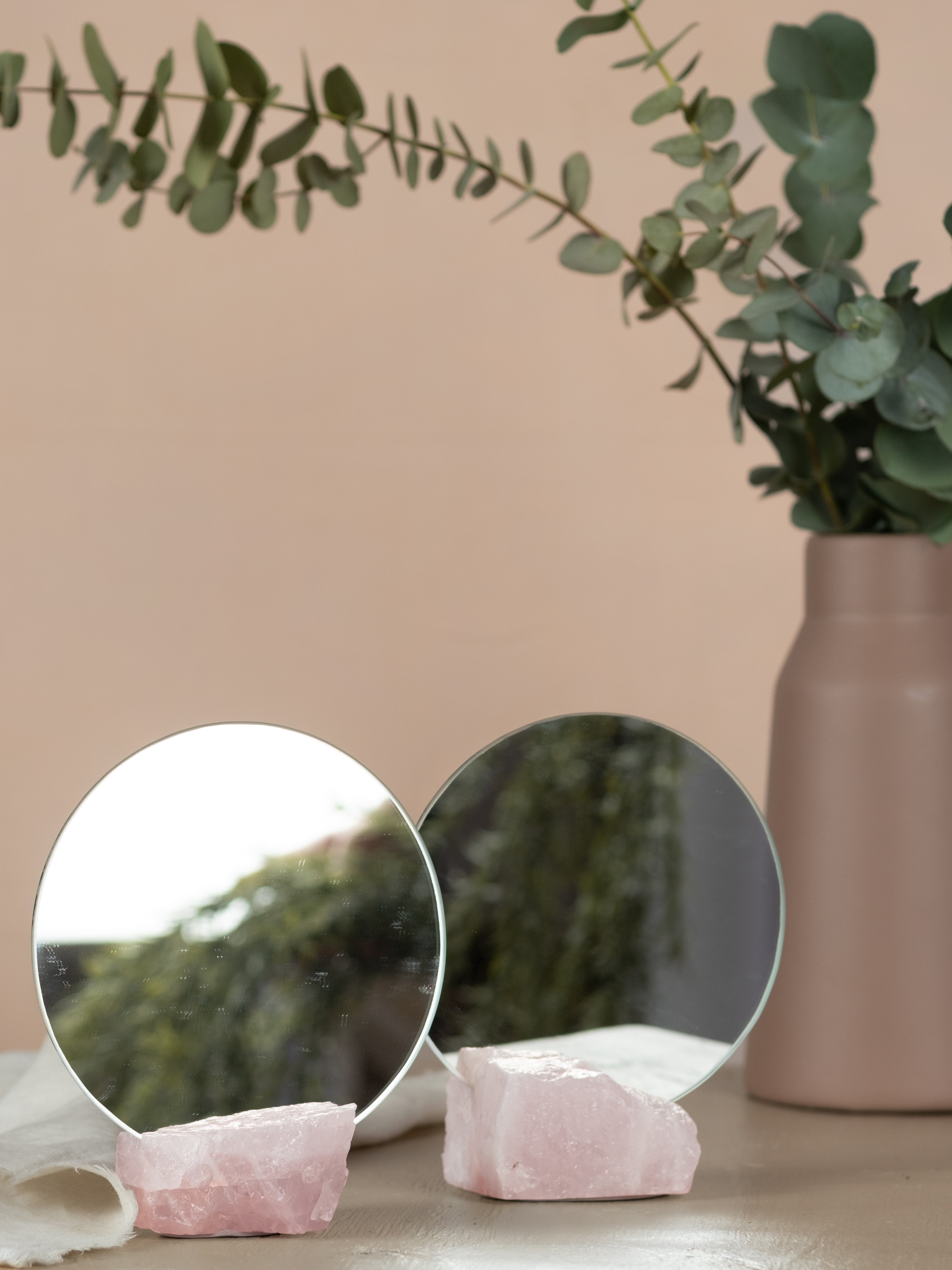Round Mirror with Rose Quartz Holder