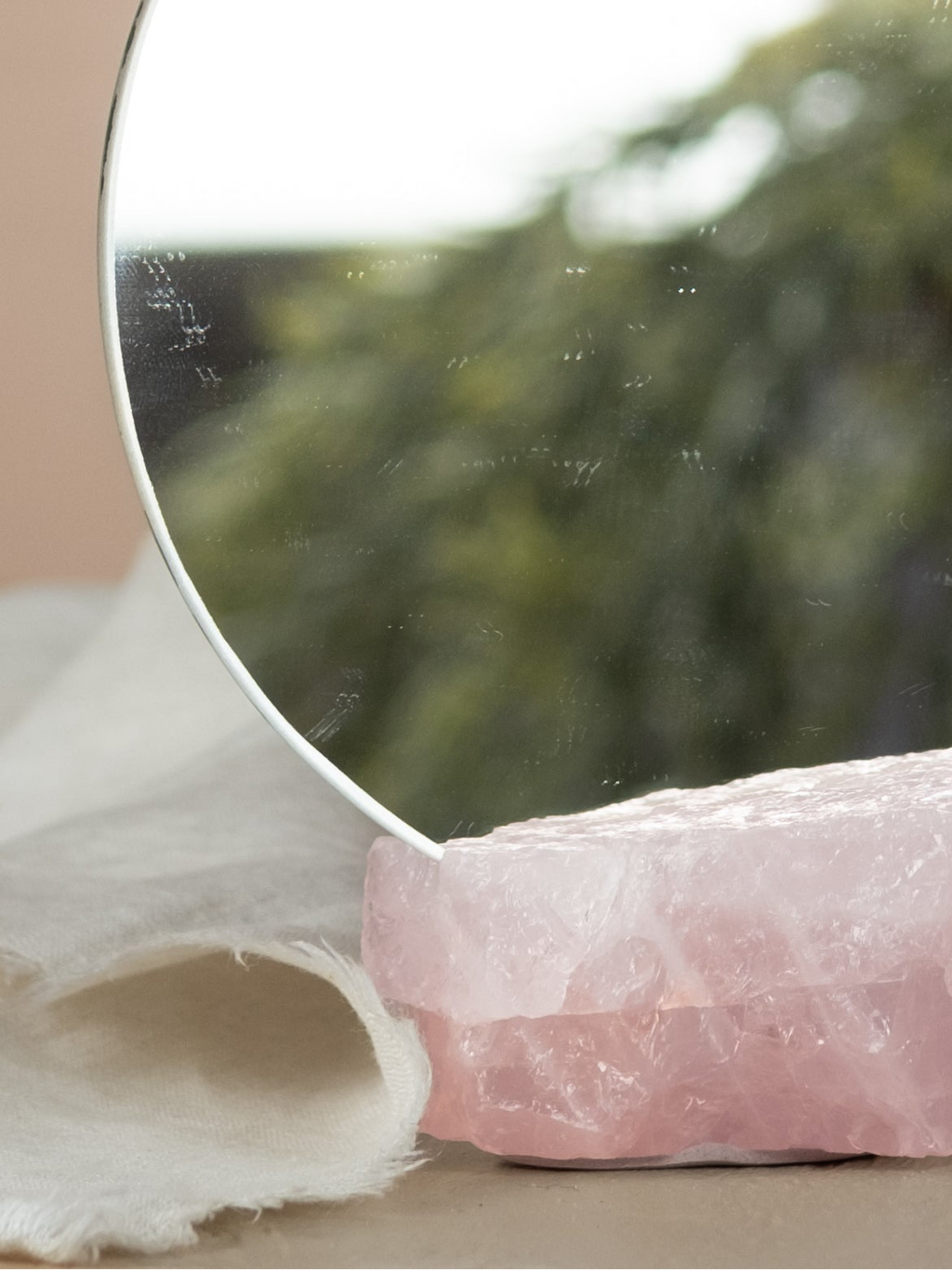 Round Mirror with Rose Quartz Holder