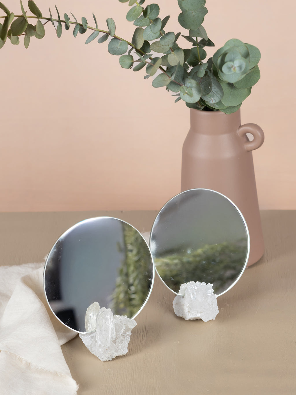 Round Mirror with Clear Quartz Holder
