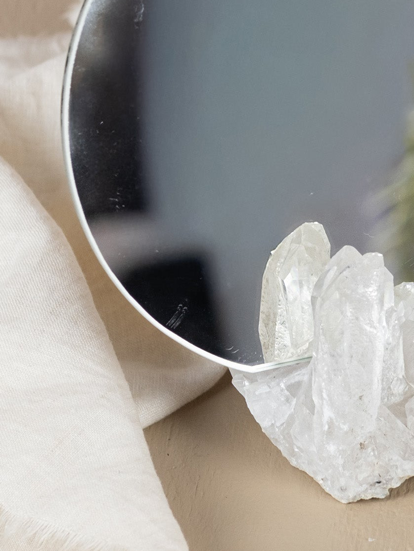 Round Mirror with Clear Quartz Holder