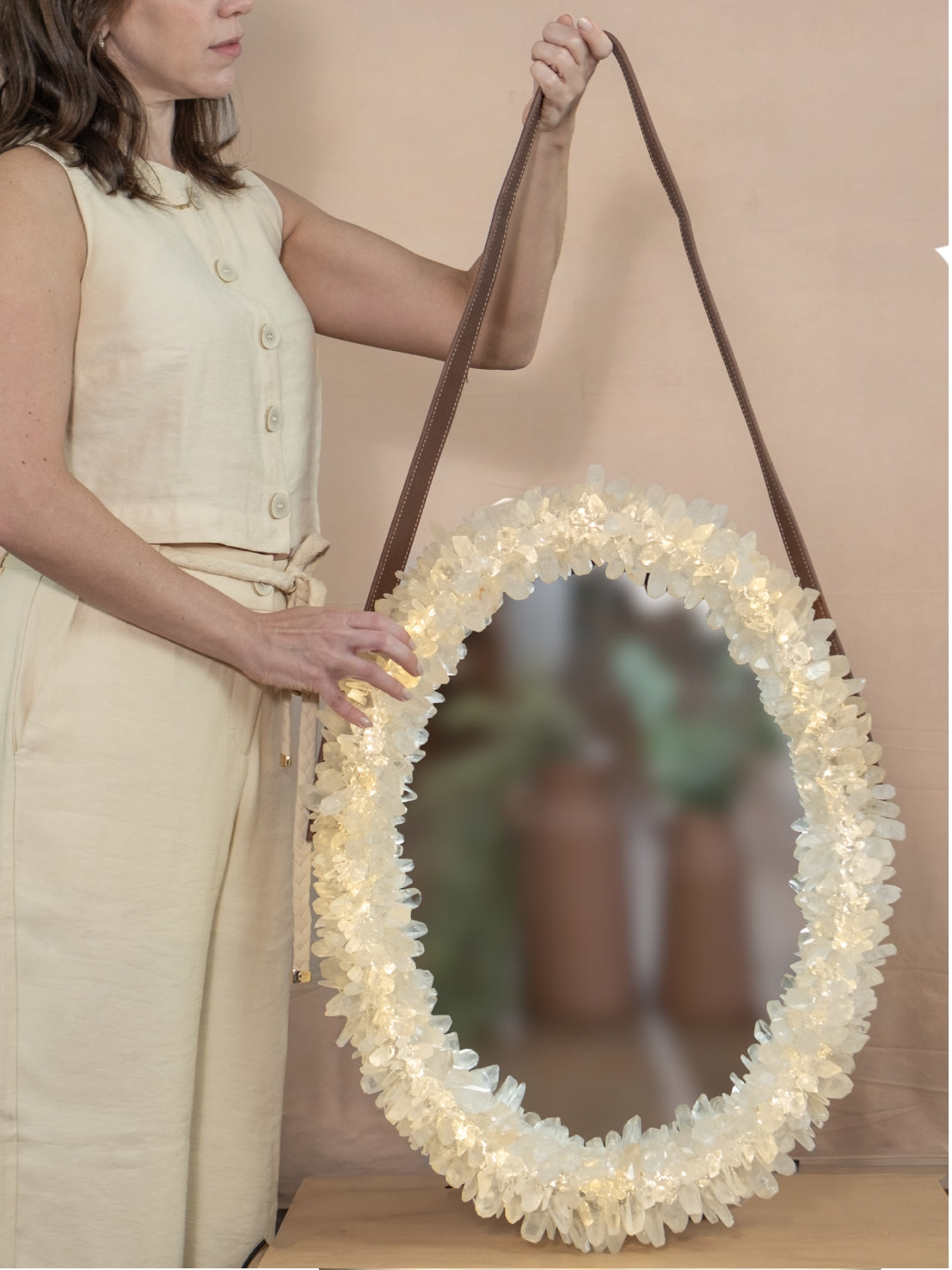 Large Lemurian Point LED Mirror w/ Leather Strap