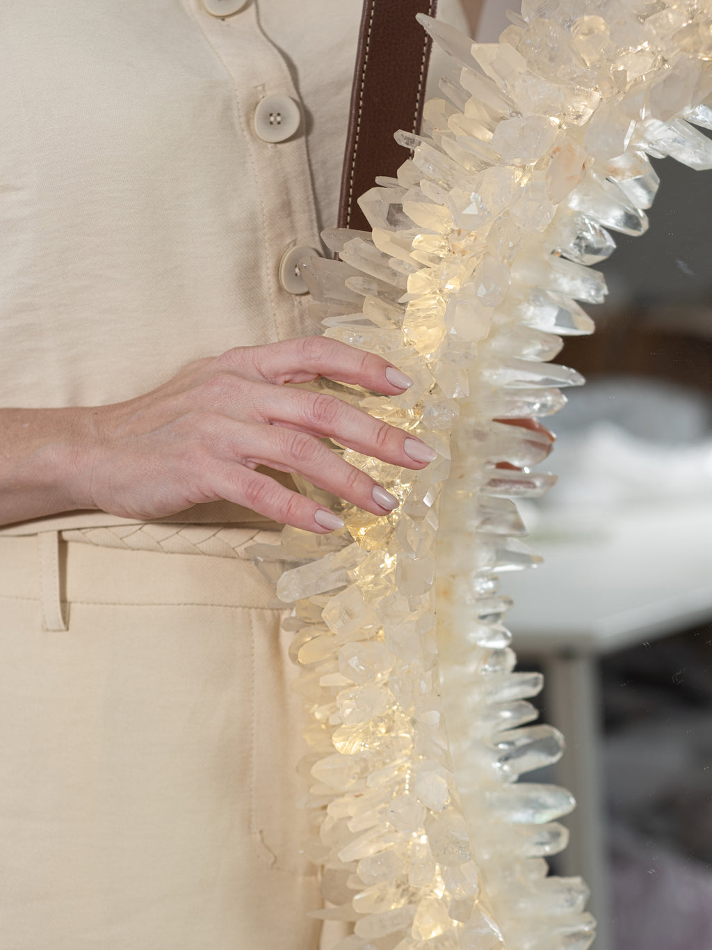 Large Lemurian Point LED Mirror w/ Leather Strap