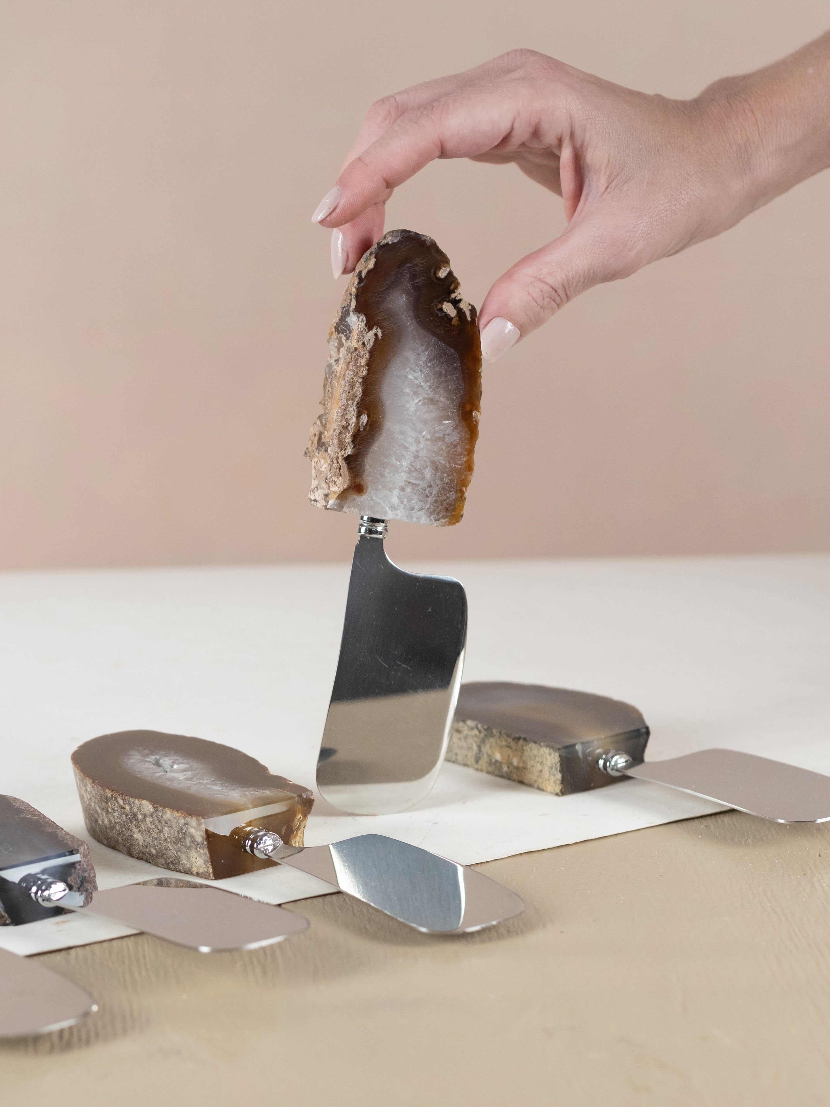 Cheese Cleaver with Agate Slab Handle
