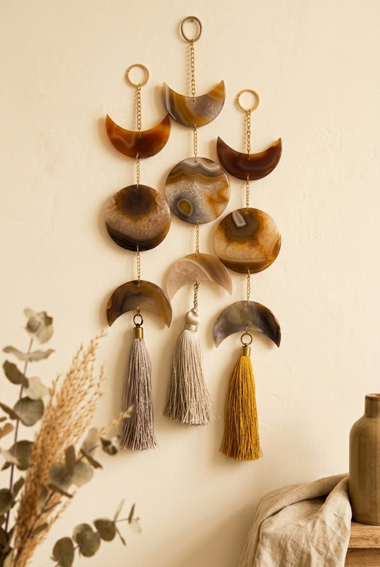 Lunar Agate Wall Hanging with Tassel