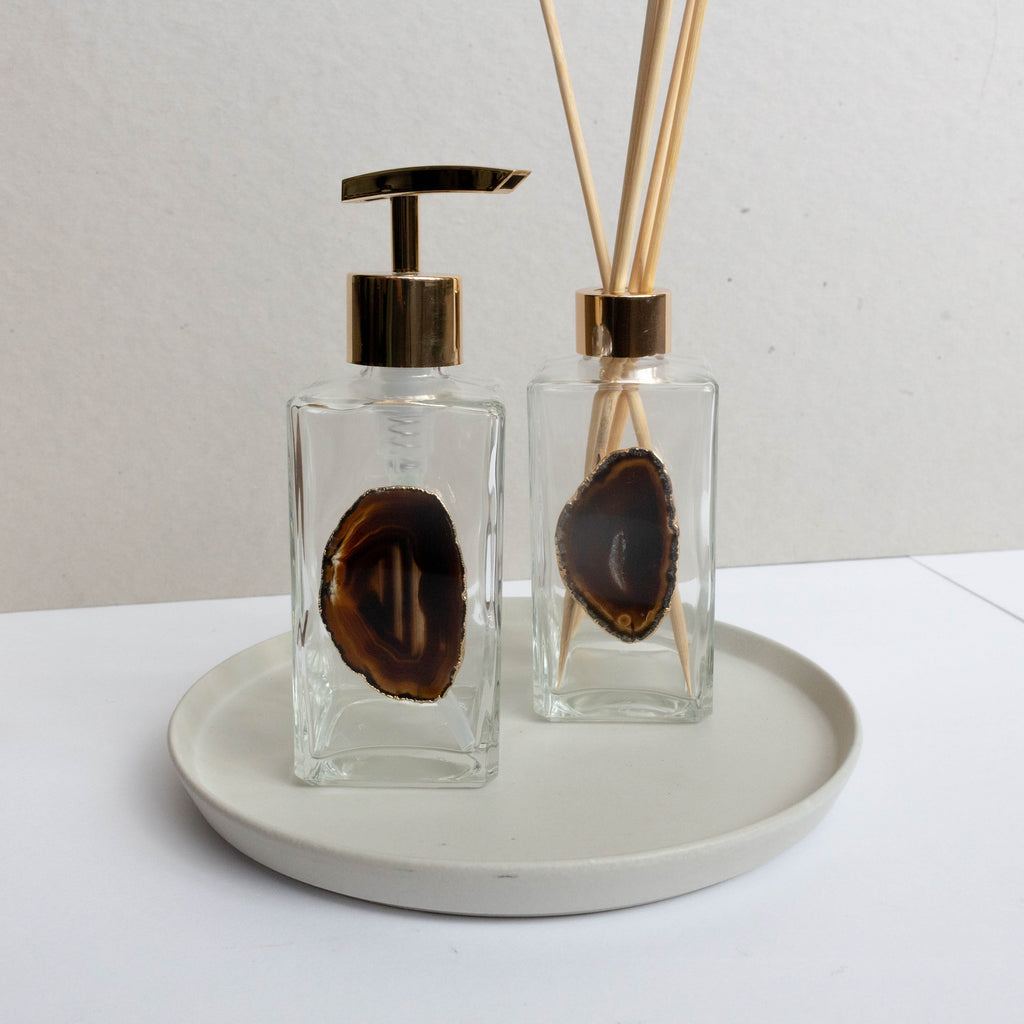 Handcrafted Crystal Glass Dispenser & Diffuser Set - 2 Piece Agate Slice