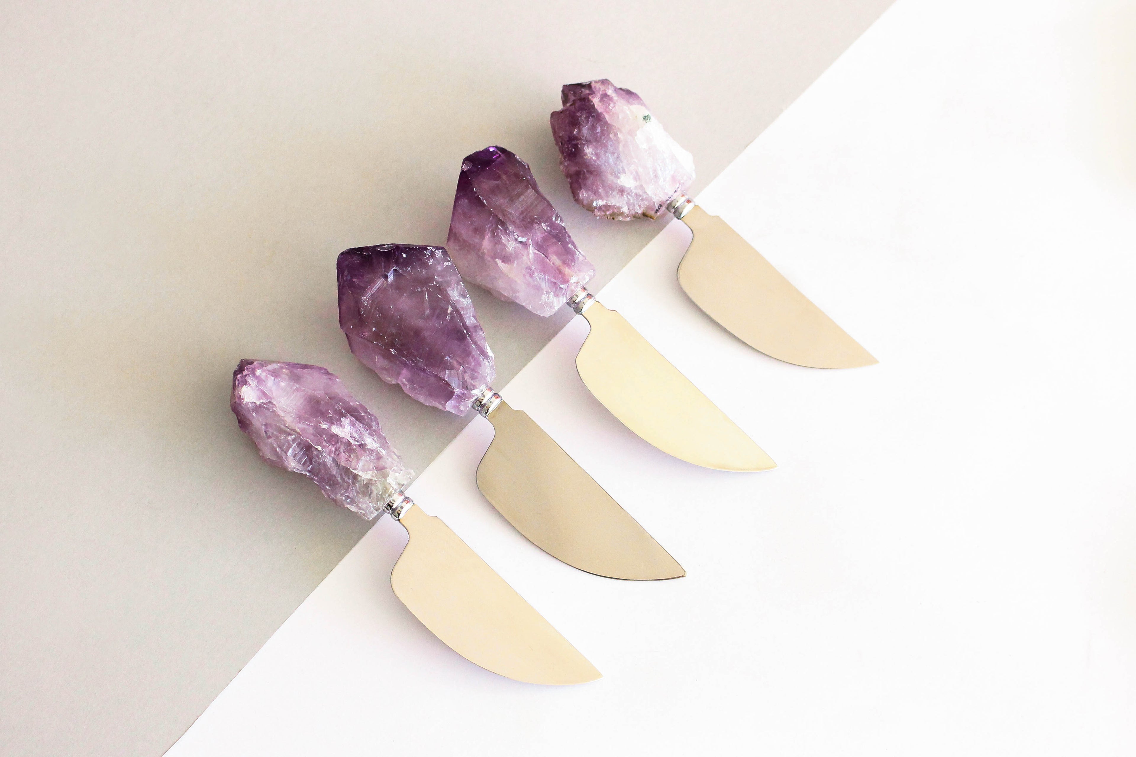 Cheese Knife with Crystal Handle Agate Slab