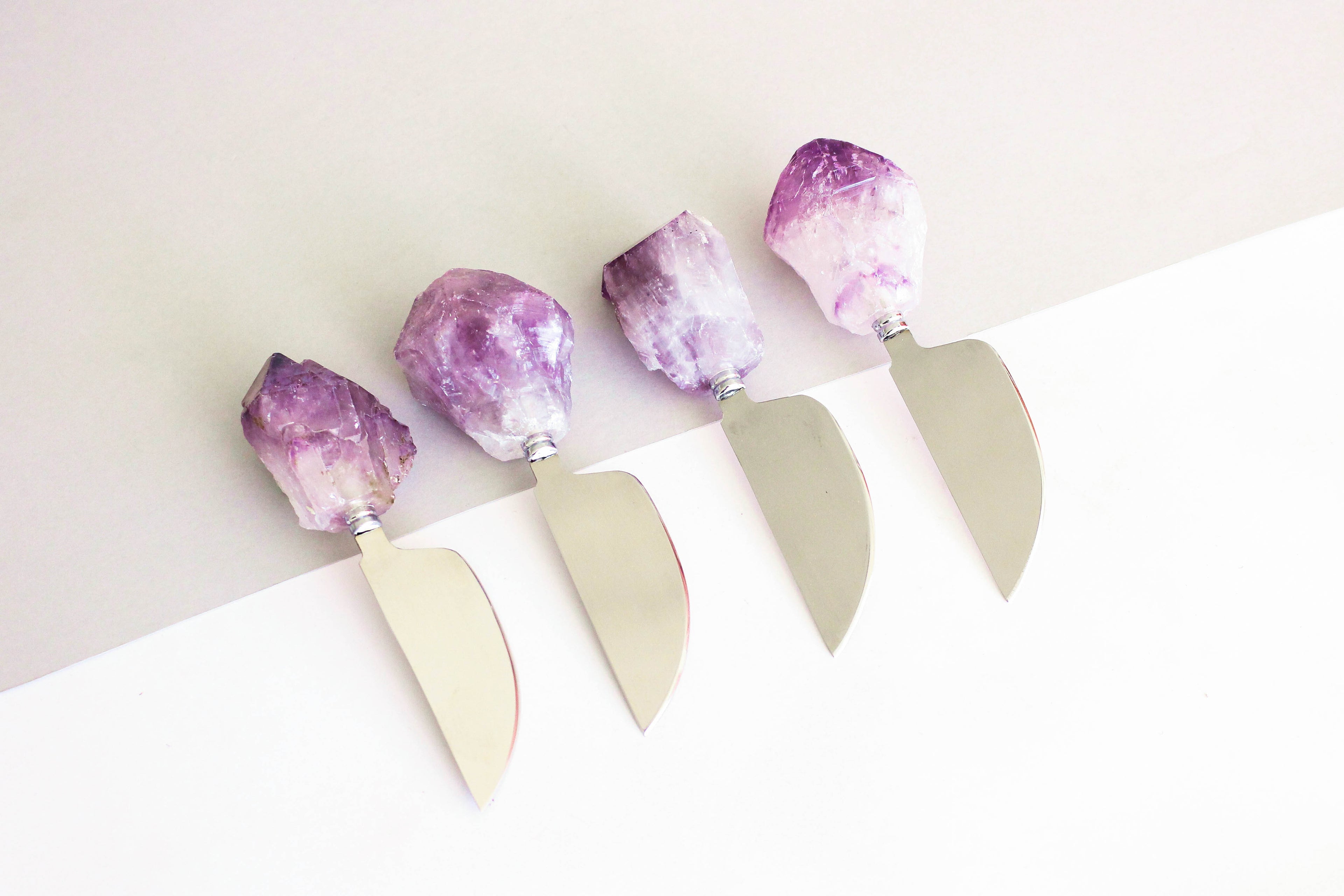 Cheese Knife with Crystal Handle Amethyst Point Rough