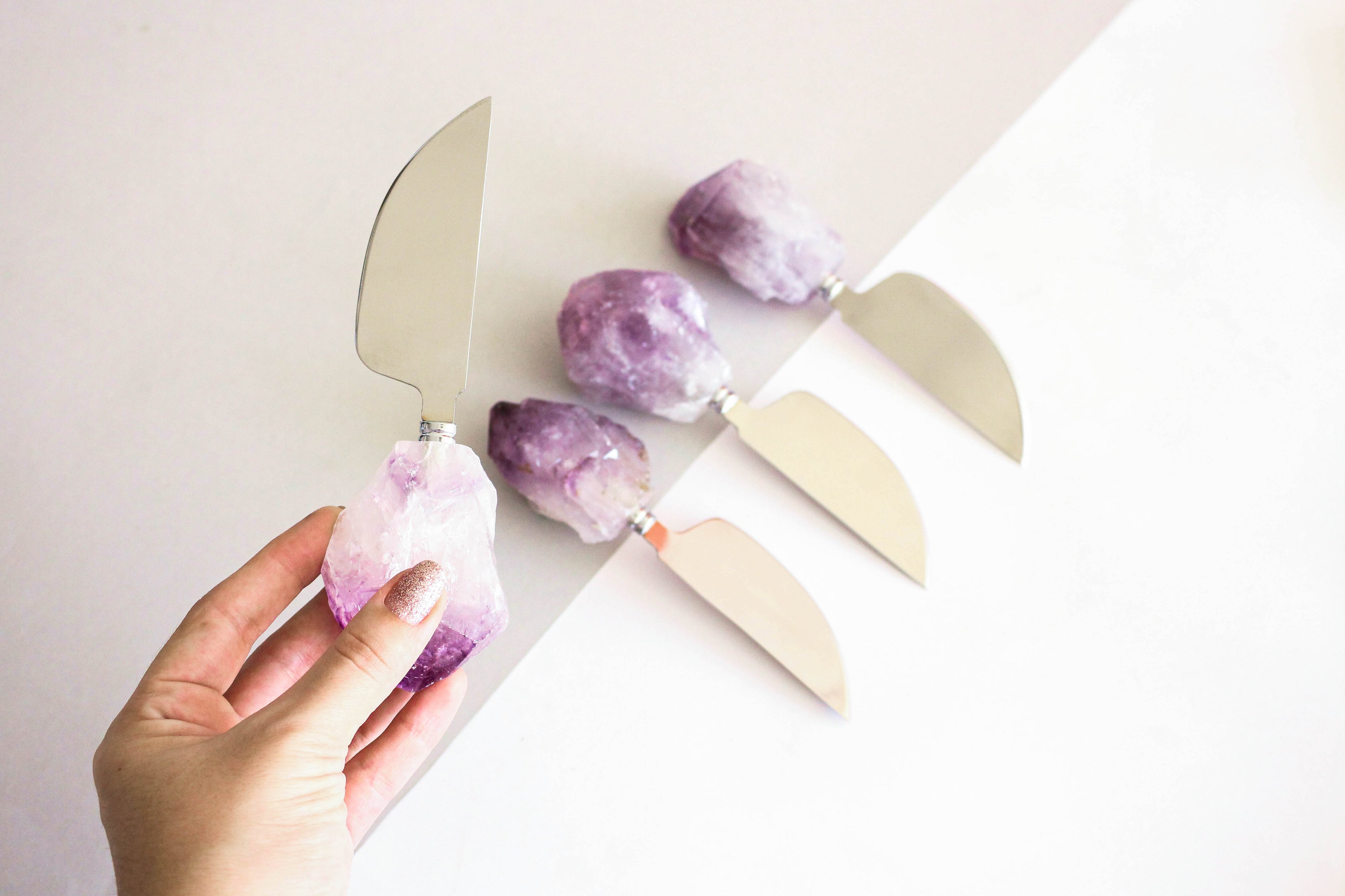 Cheese Knife with Crystal Handle Agate Slab