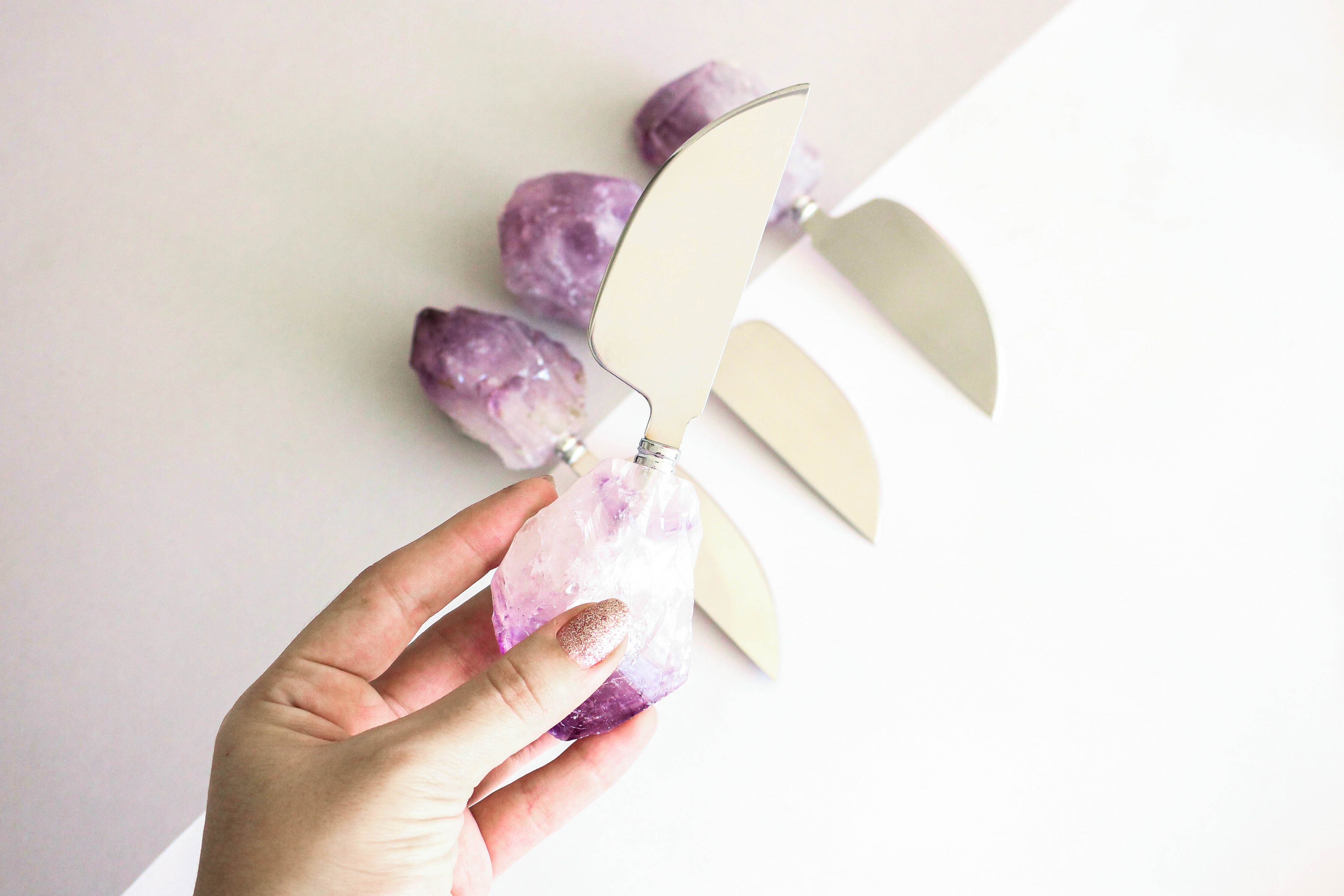 Cheese Knife with Crystal Handle Agate Slab