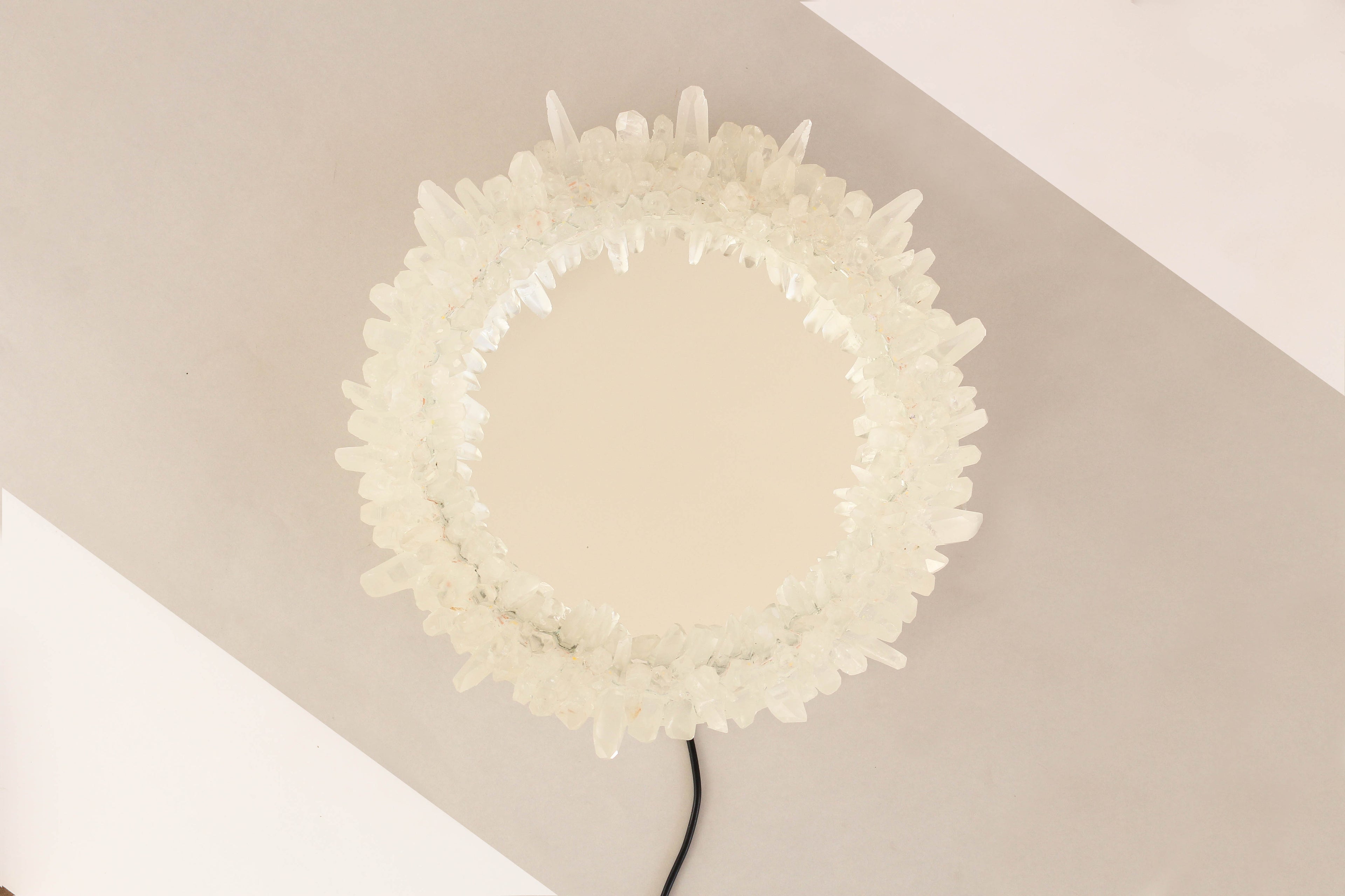 Lemurian Quartz Point Round LED Wall Mirror