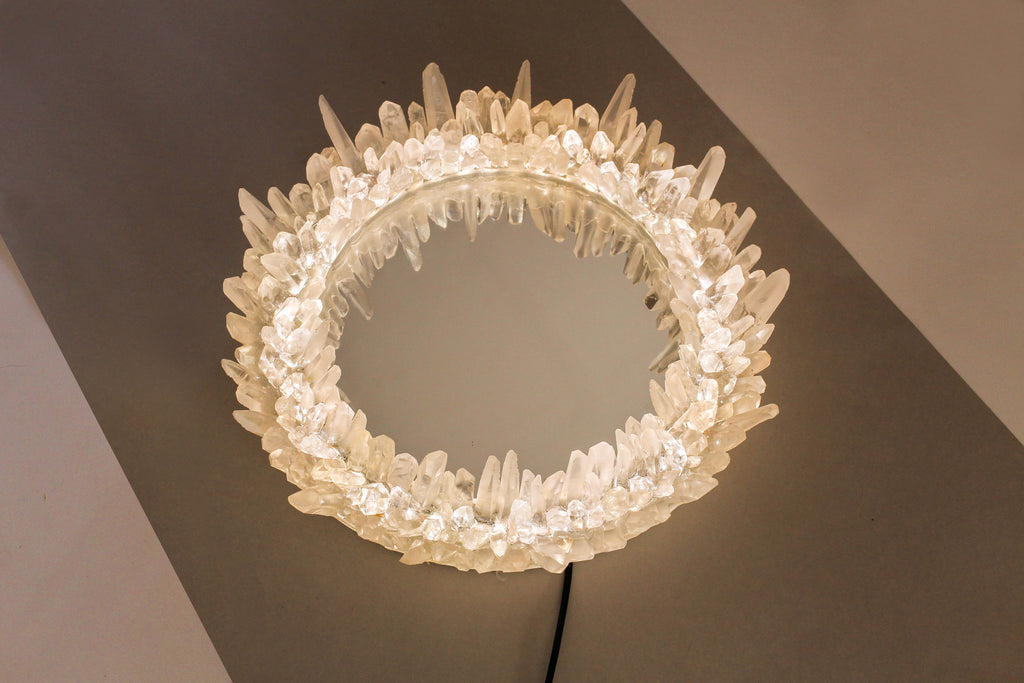 Lemurian Quartz Point Round LED Wall Mirror
