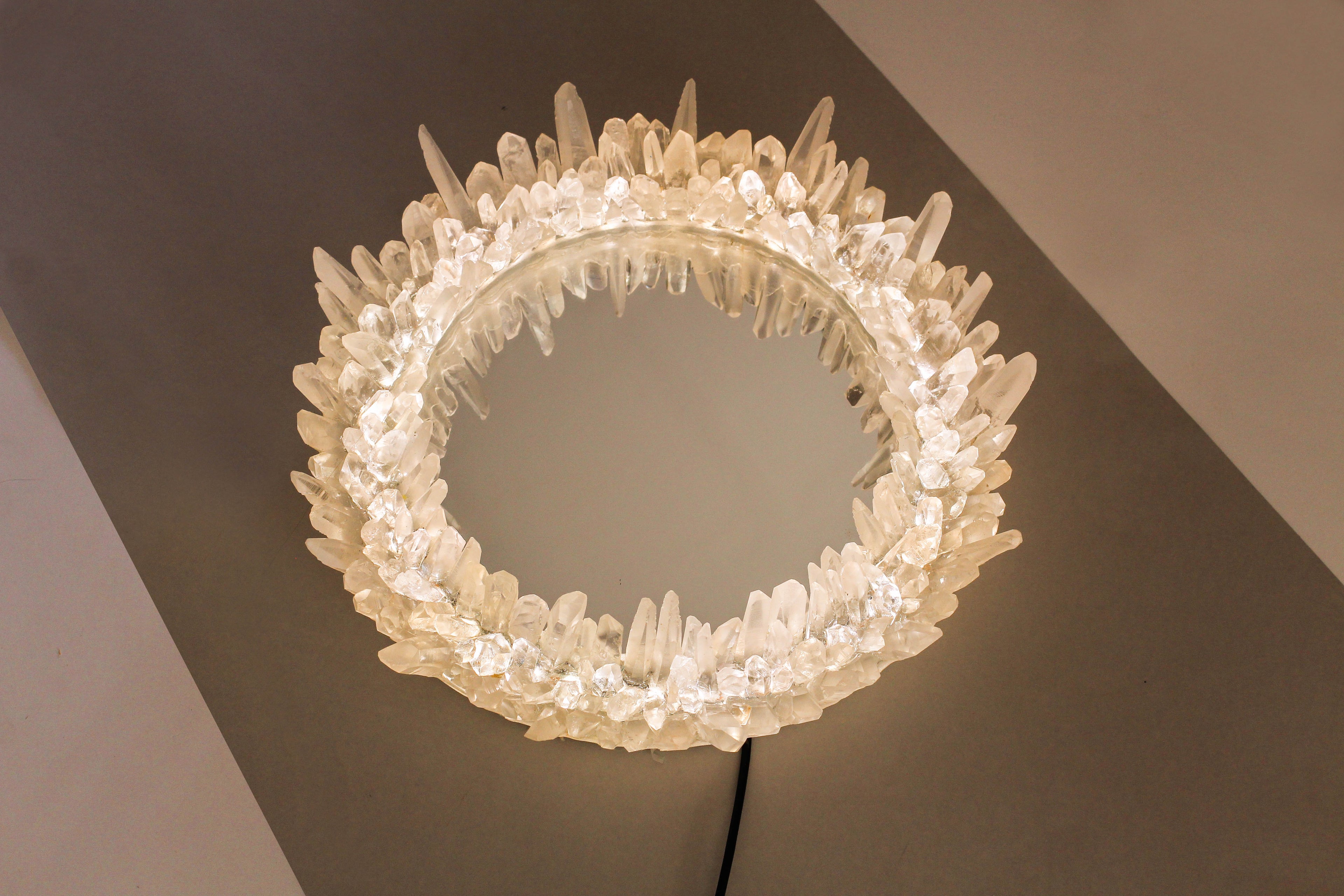 Lemurian Quartz Point Round LED Wall Mirror
