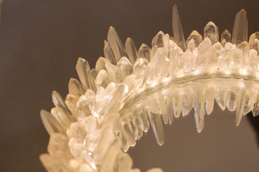 Lemurian Quartz Point Round LED Wall Mirror