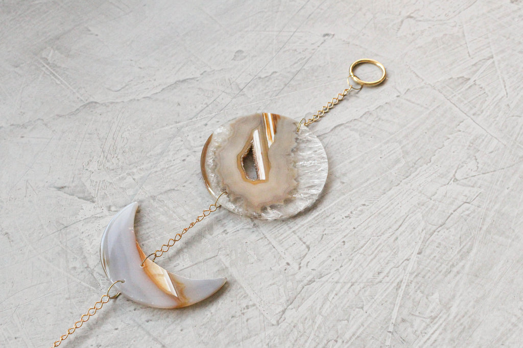 Moon Phase Natural Agate Wall Hanging