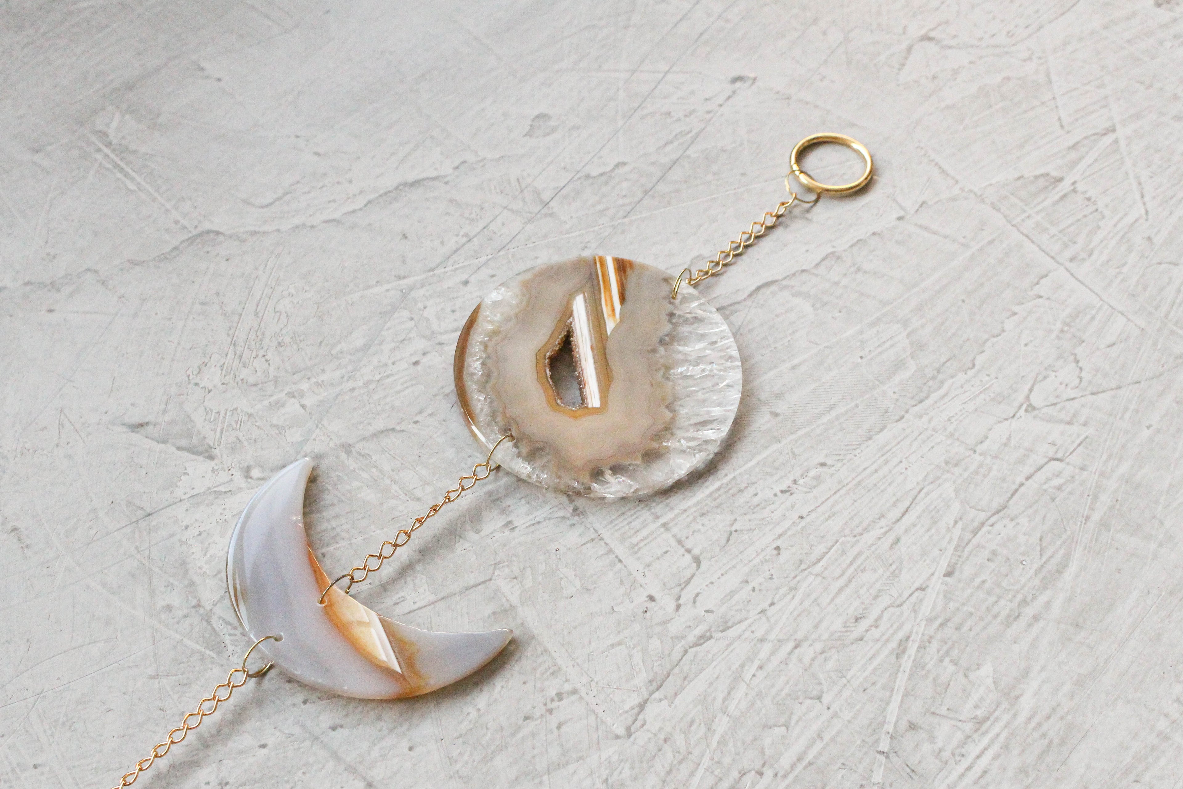 Moon Phase Natural Agate Wall Hanging