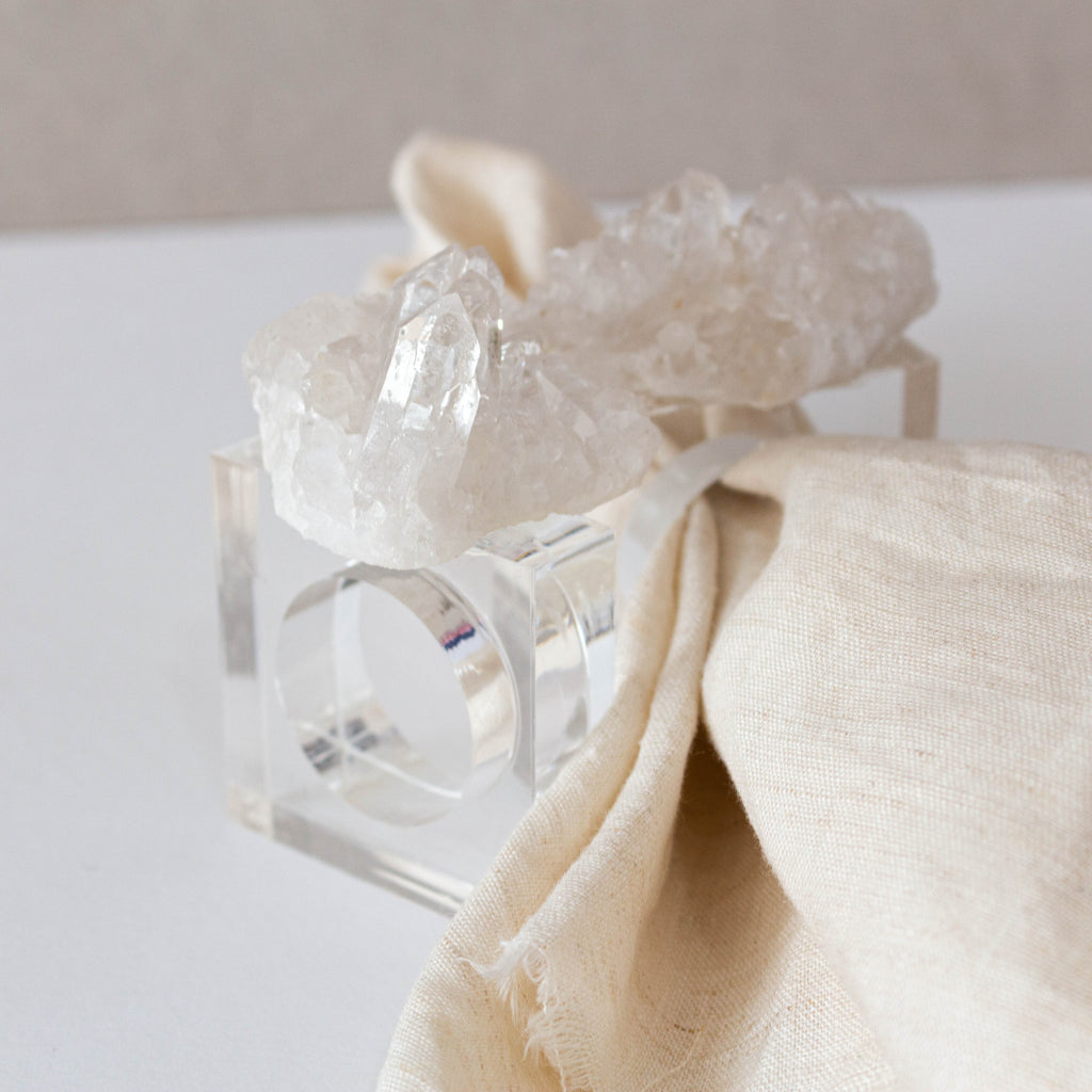 Napkin Ring in Acrylic with Crystal Accent - Clear Quartz Druzy