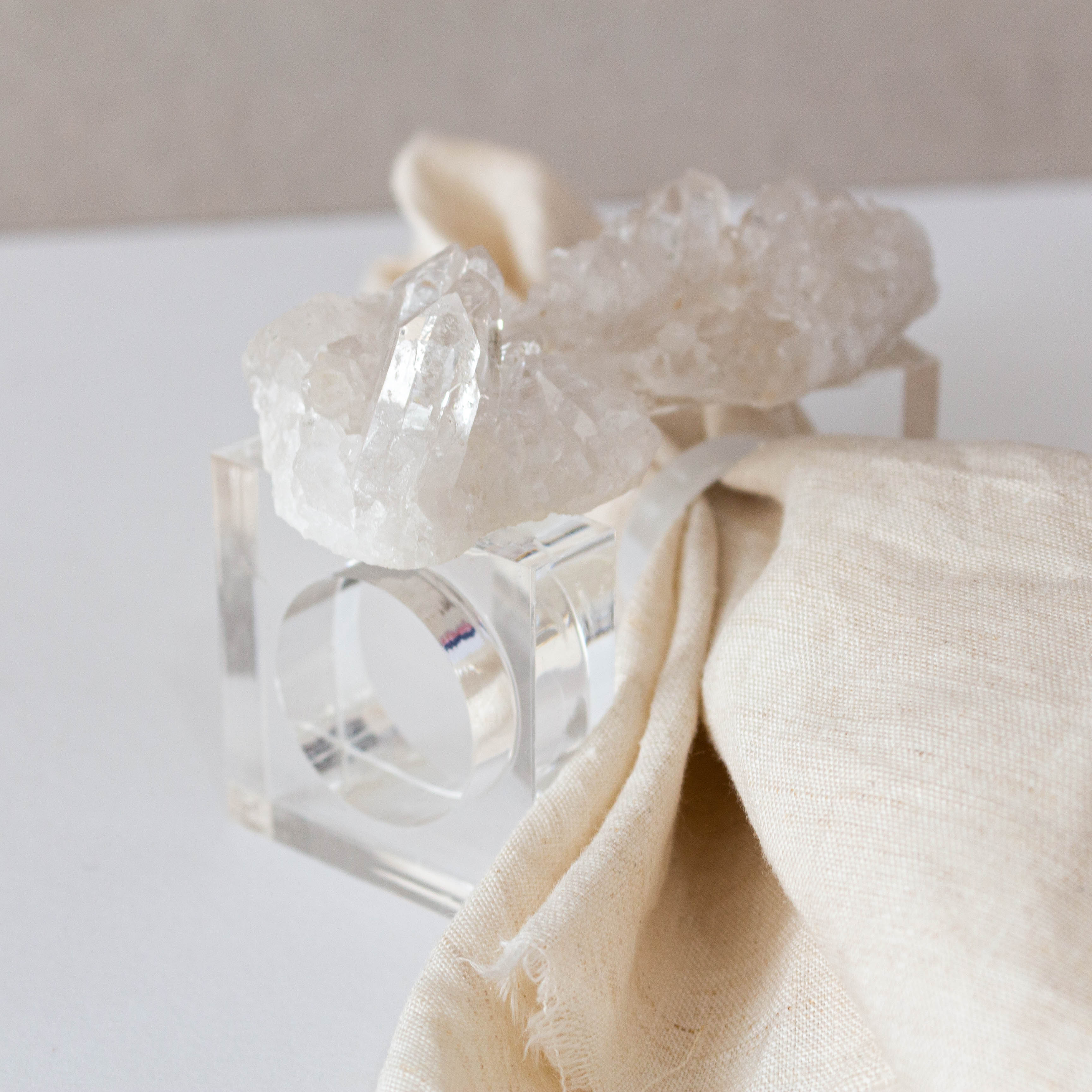Napkin Ring in Acrylic with Crystal Accent - Clear Quartz Druzy