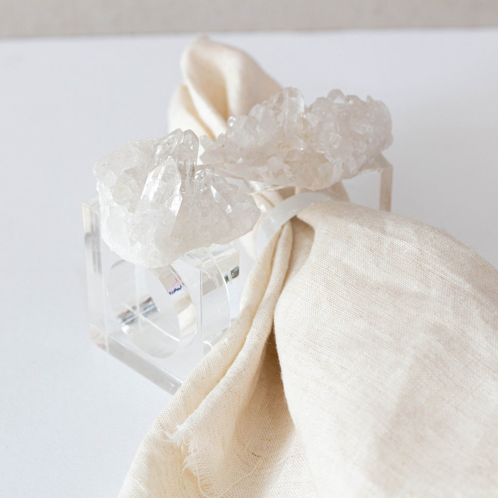 Napkin Ring in Acrylic with Crystal Accent - Clear Quartz Druzy