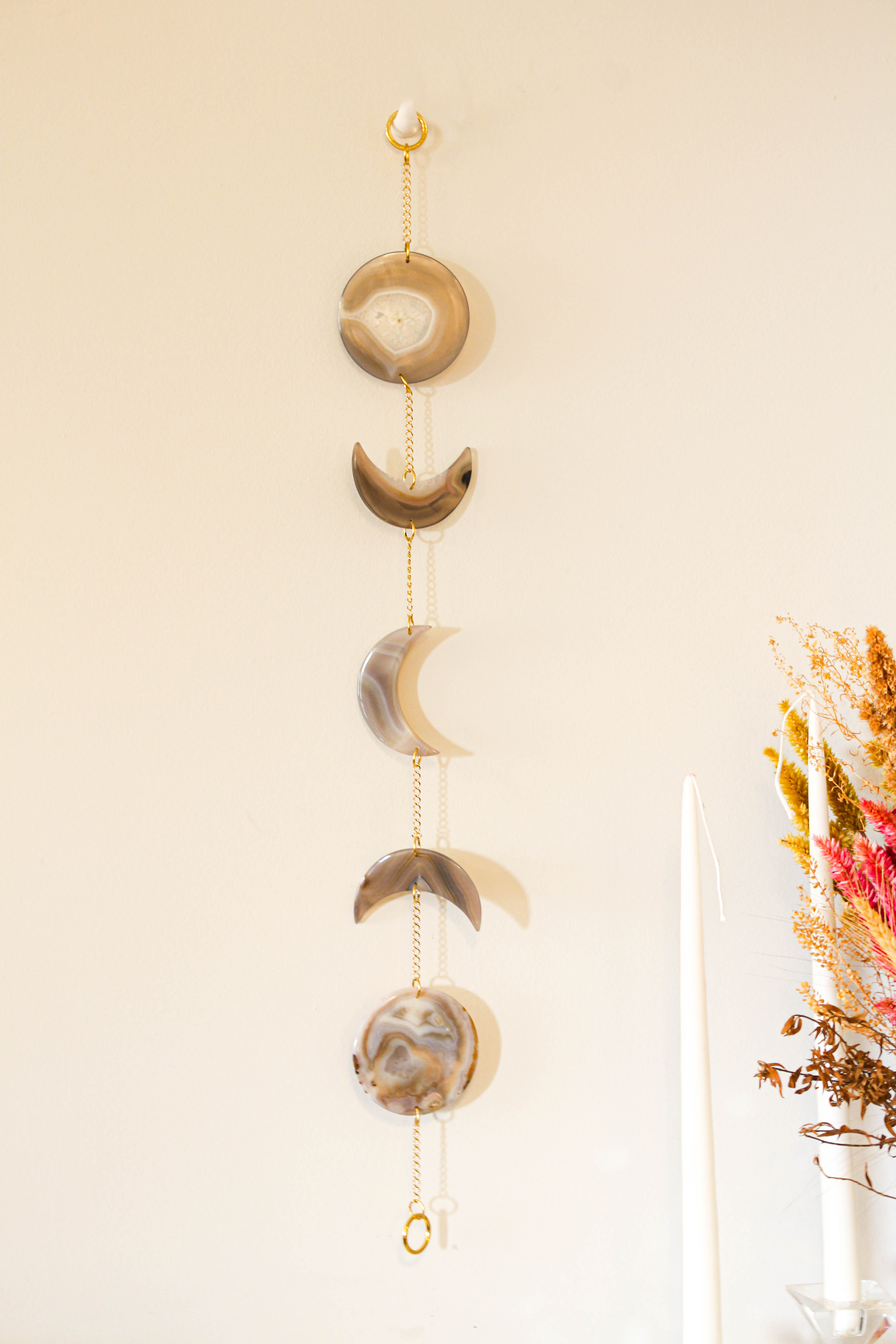 Moon Phase Natural Agate Wall Hanging