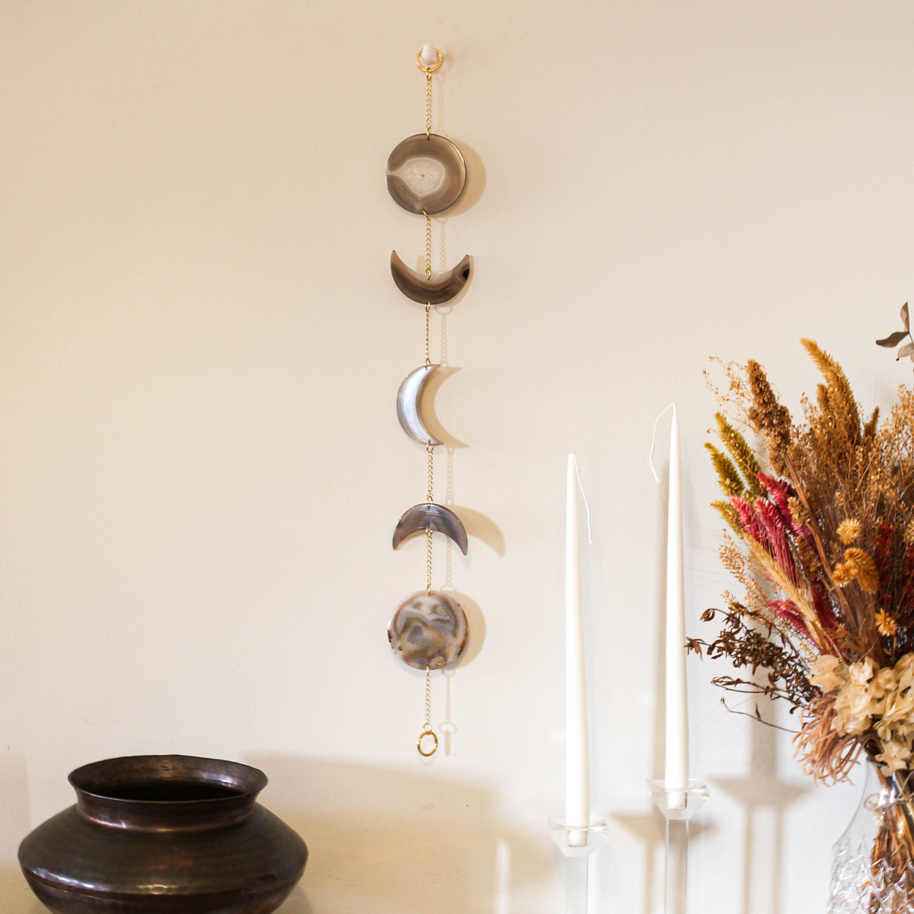 Moon Phase Natural Agate Wall Hanging