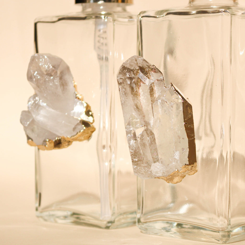 Handcrafted Crystal Glass Dispenser & Diffuser Set - 2 Piece Clear Quartz Druzy