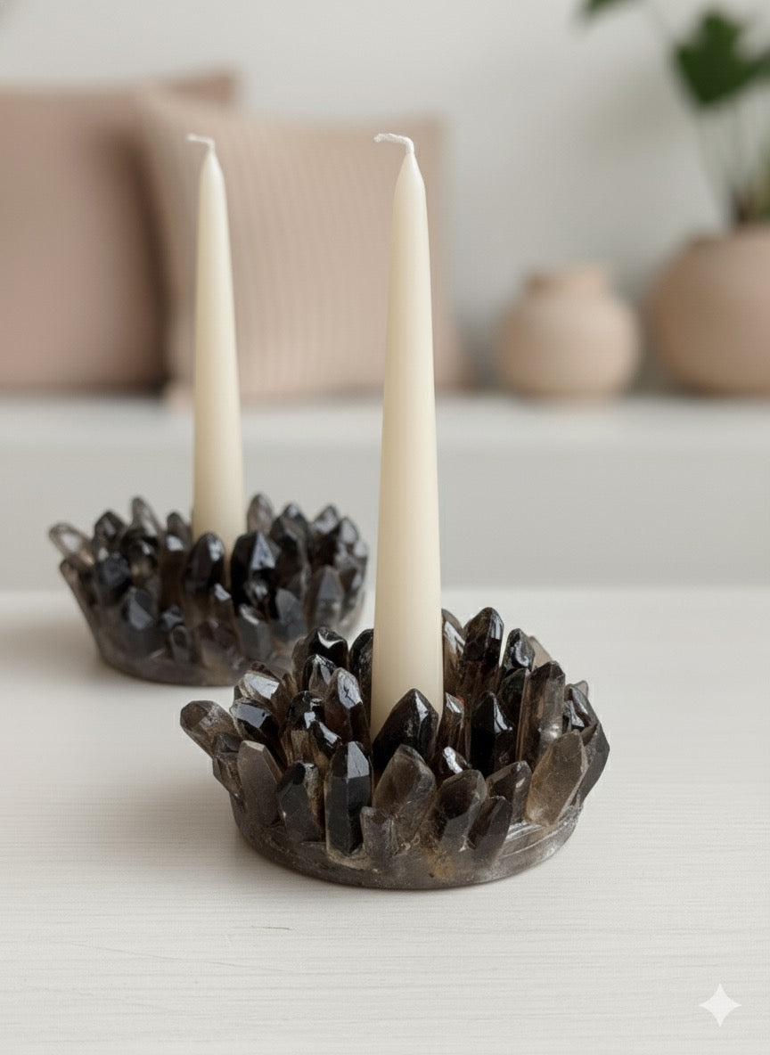 Smokey Quartz Crown Candle Holder