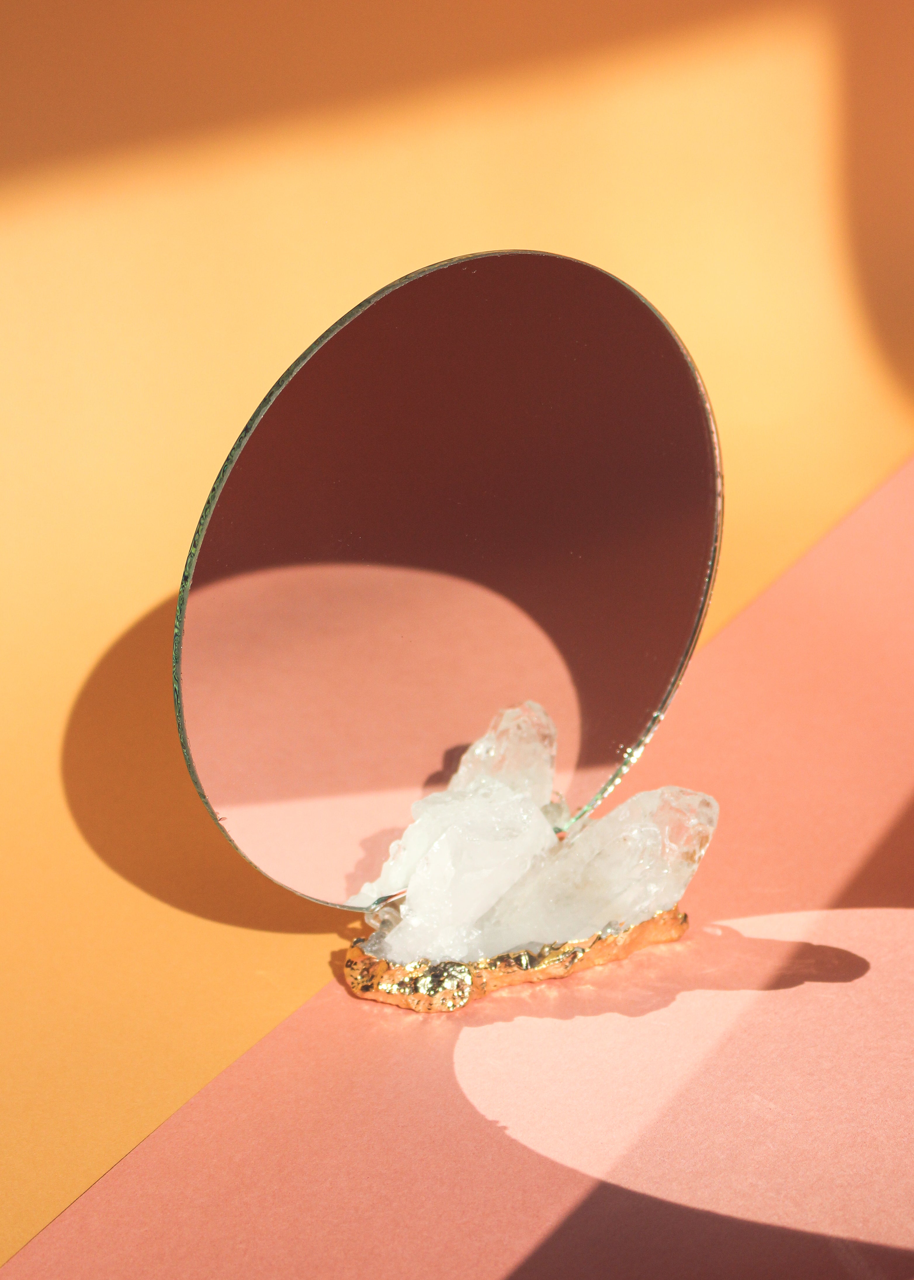 Round Mirror with Clear Quartz Holder
