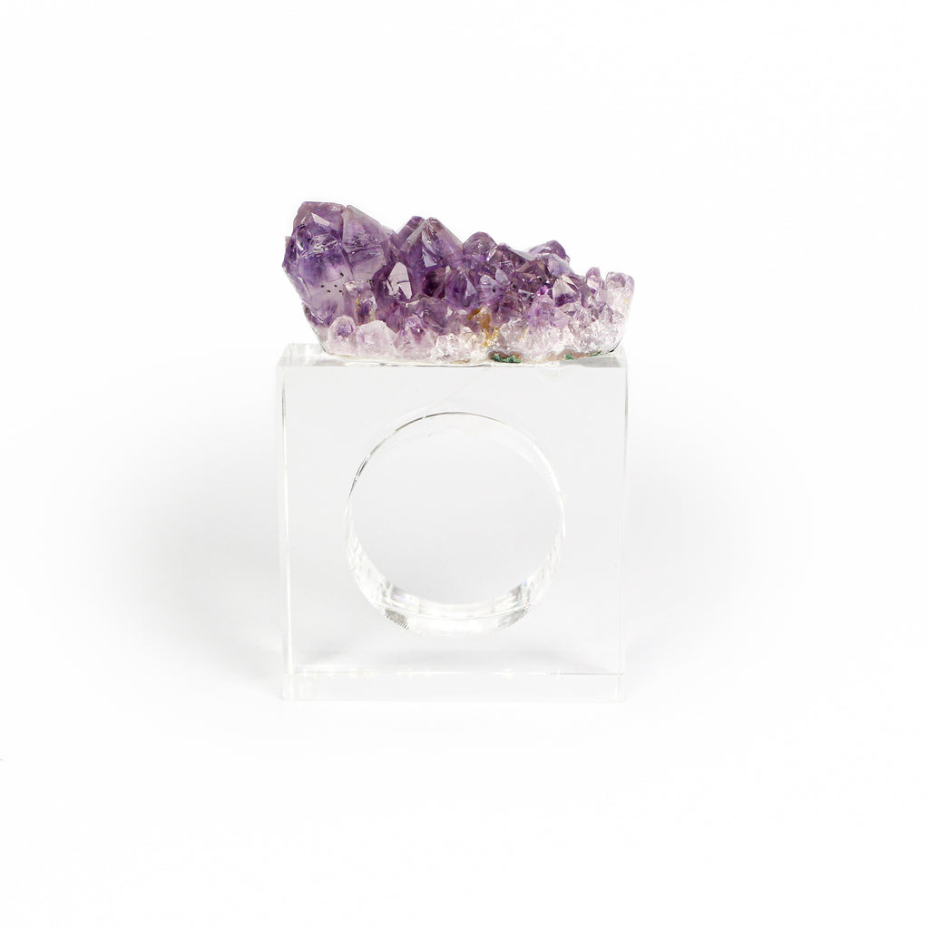 Napkin Ring in Acrylic with Crystal Accent - Amethyst Druzy