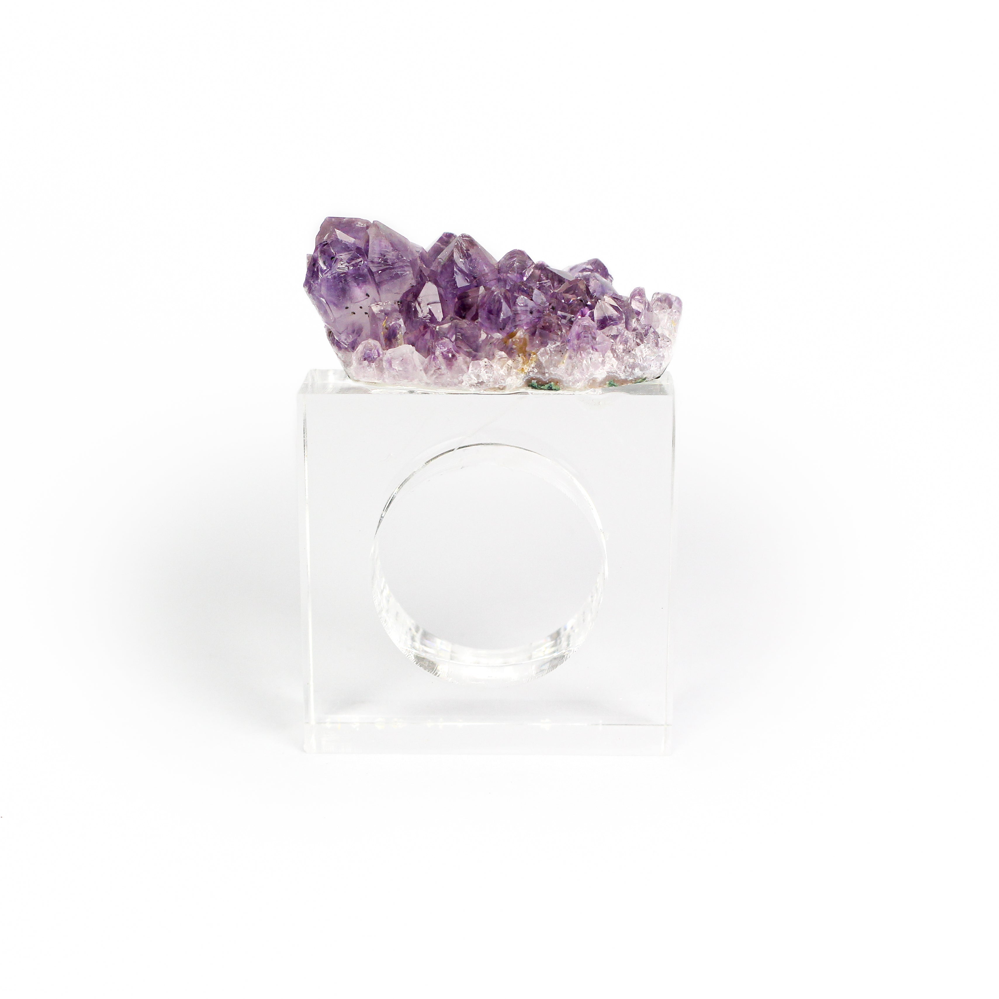 Napkin Ring in Acrylic with Crystal Accent - Amethyst Druzy